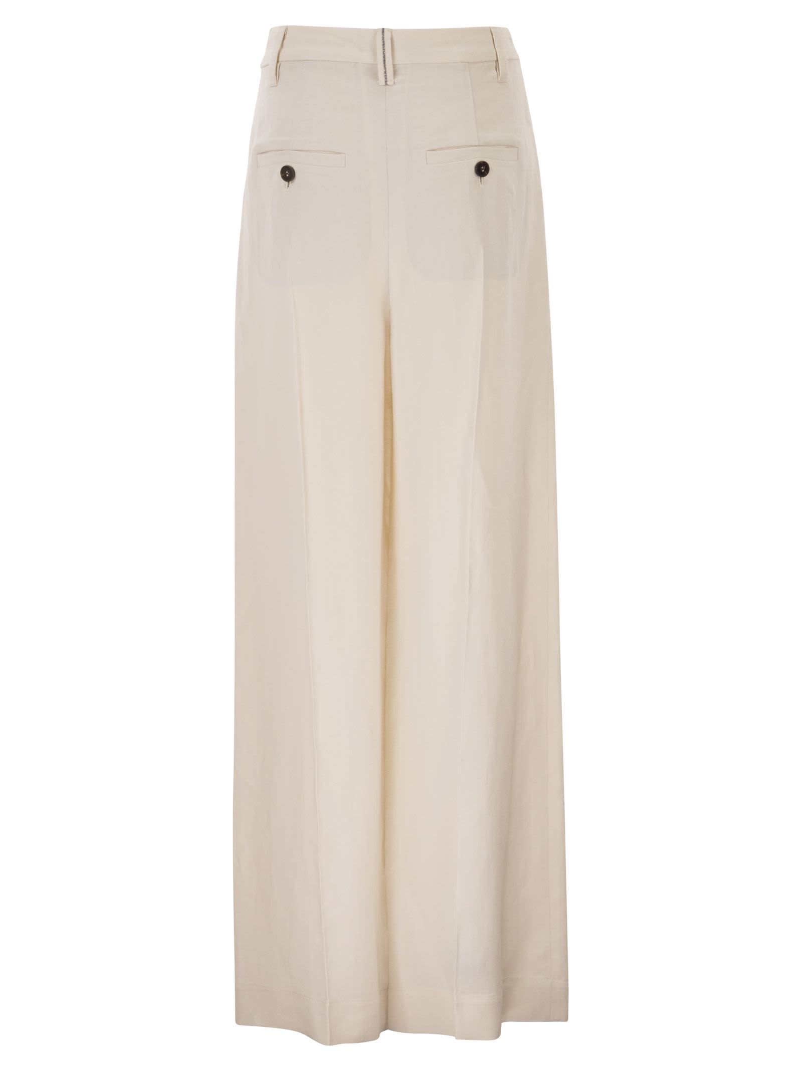 Brunello Cucinelli Women Tailored Trousers In Fluid Viscose And Linen Twill With Double Pleats BRUNELLO CUCINELLI