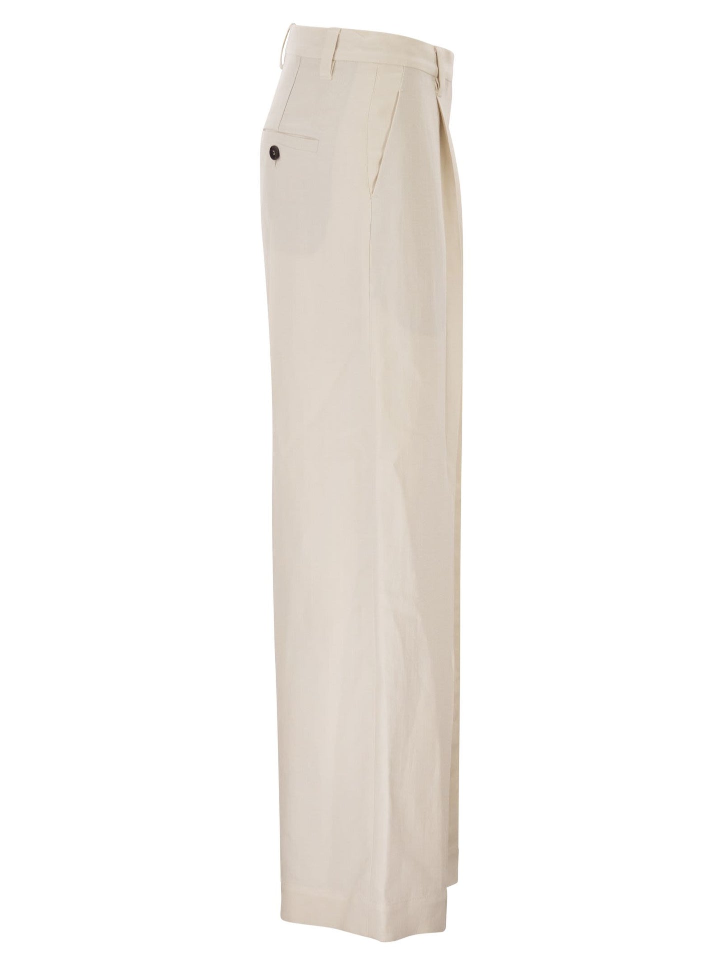 Brunello Cucinelli Women Tailored Trousers In Fluid Viscose And Linen Twill With Double Pleats BRUNELLO CUCINELLI