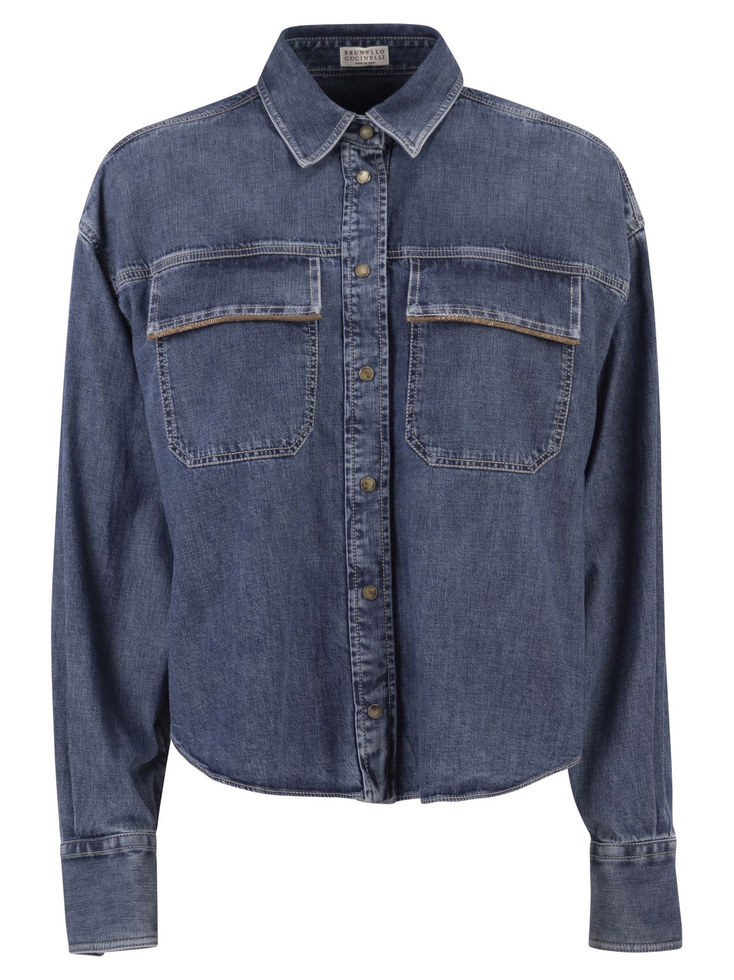 Brunello Cucinelli Women Cropped Denim Shirt With Patch Pockets BRUNELLO CUCINELLI