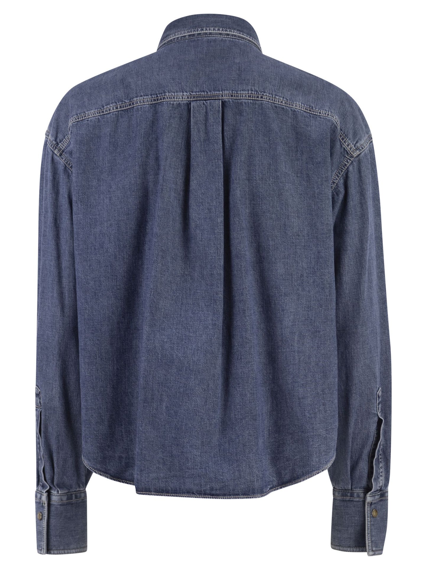 Brunello Cucinelli Women Cropped Denim Shirt With Patch Pockets BRUNELLO CUCINELLI