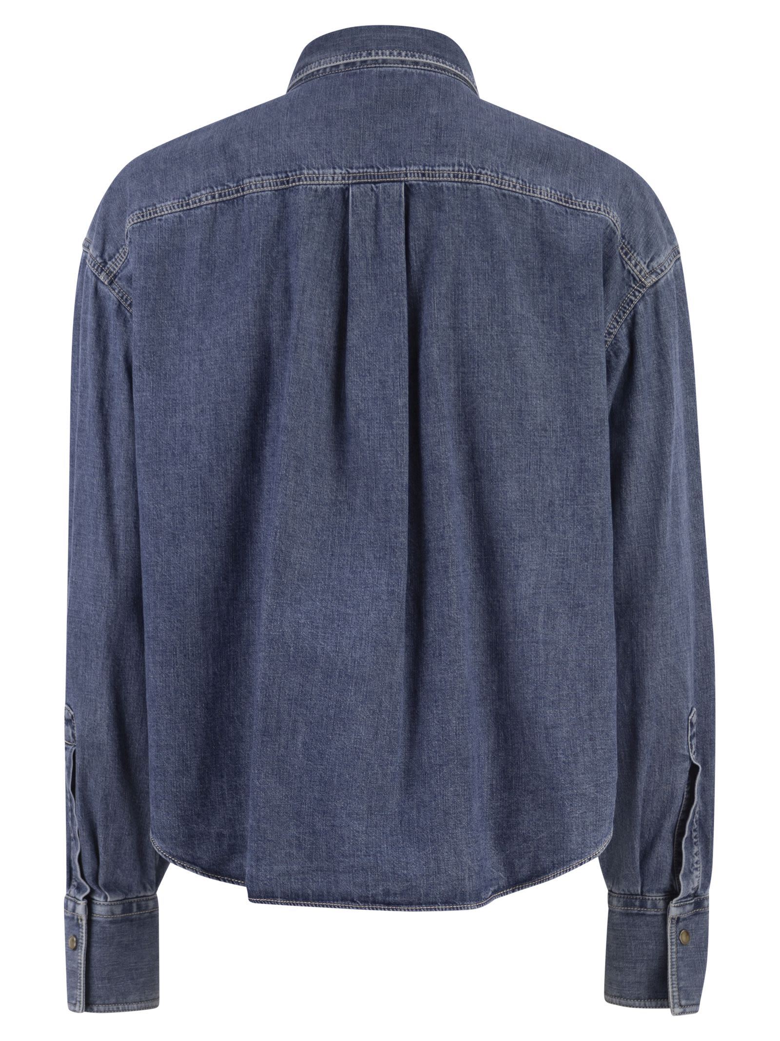 Brunello Cucinelli Women Cropped Denim Shirt With Patch Pockets BRUNELLO CUCINELLI