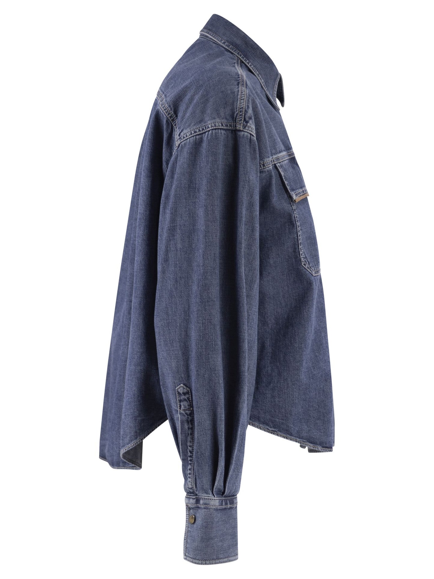 Brunello Cucinelli Women Cropped Denim Shirt With Patch Pockets BRUNELLO CUCINELLI