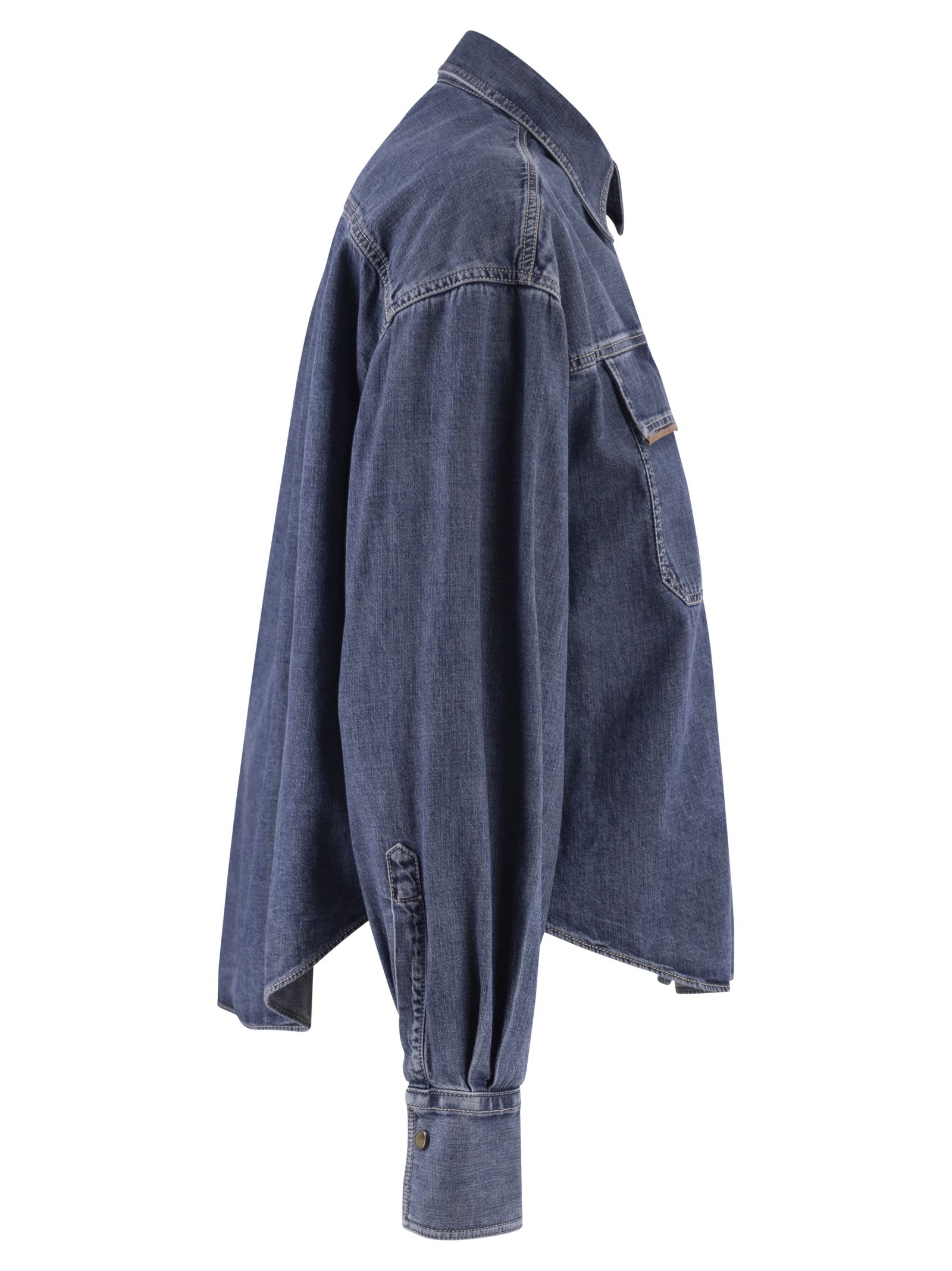 Brunello Cucinelli Women Cropped Denim Shirt With Patch Pockets BRUNELLO CUCINELLI