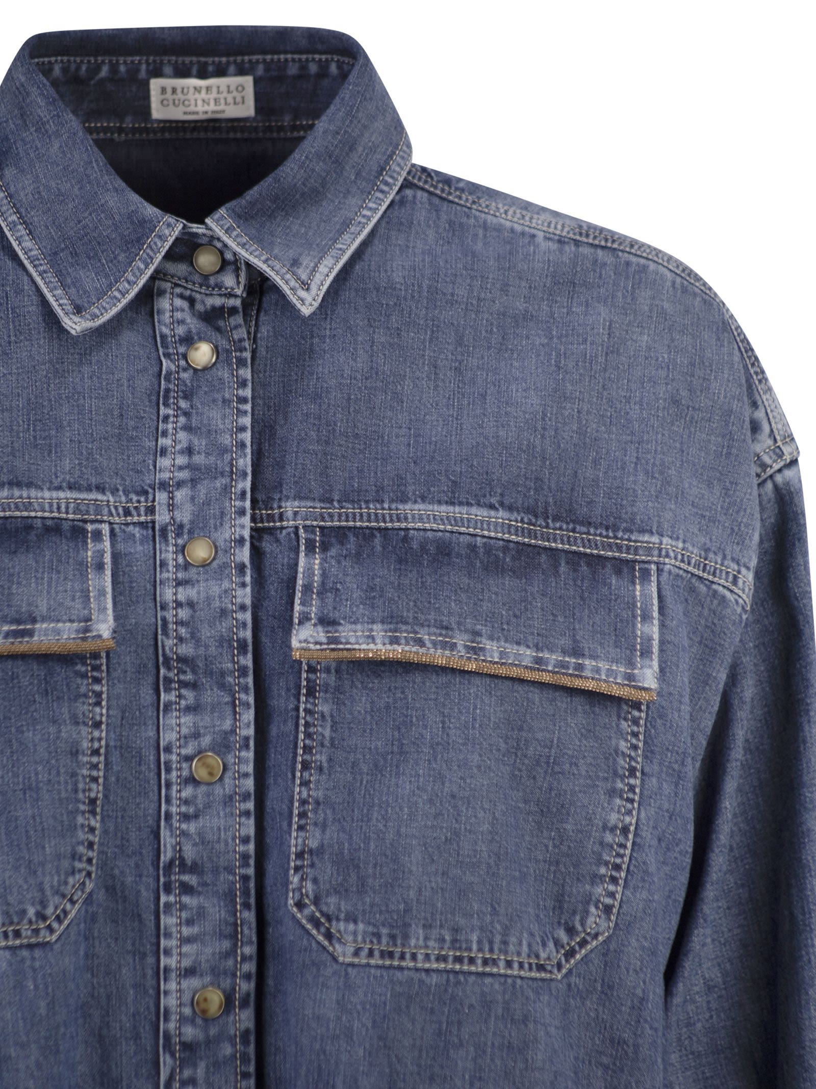 Brunello Cucinelli Women Cropped Denim Shirt With Patch Pockets BRUNELLO CUCINELLI