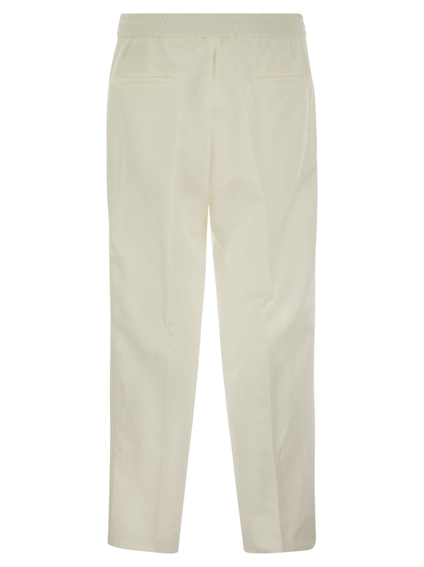 Brunello Cucinelli Men Leisure Fit Trousers In Linen And Cotton Gabardine With Drawstring And Double Darts BRUNELLO CUCINELLI