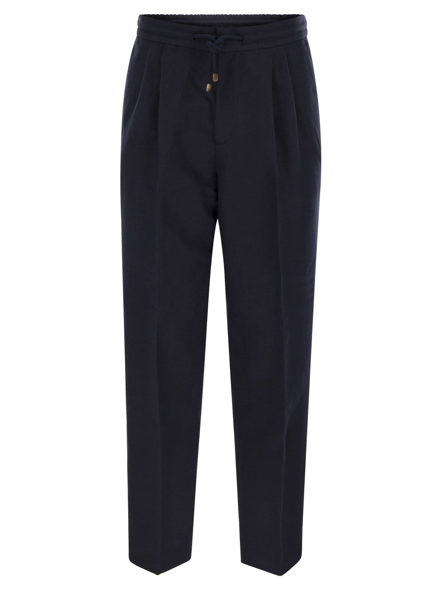 Brunello Cucinelli Men Leisure Fit Trousers In Linen And Cotton Gabardine With Drawstring And Double Darts BRUNELLO CUCINELLI