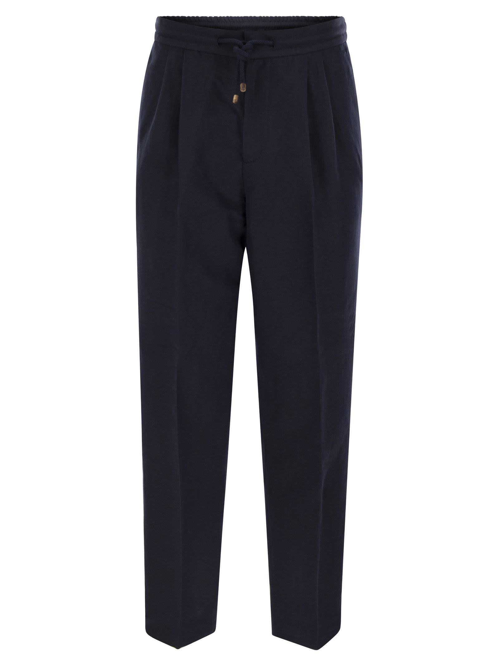 Brunello Cucinelli Men Leisure Fit Trousers In Linen And Cotton Gabardine With Drawstring And Double Darts BRUNELLO CUCINELLI
