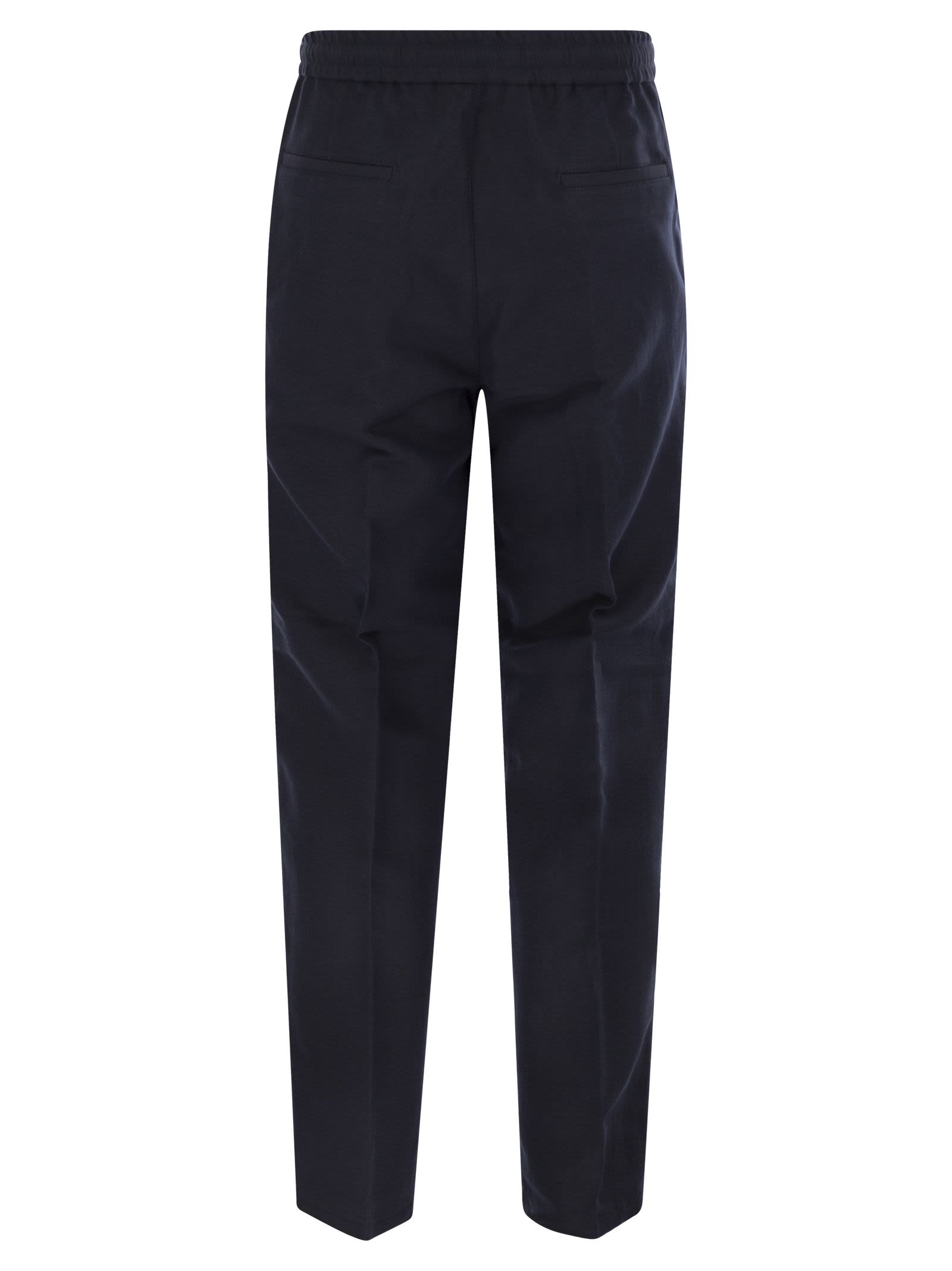 Brunello Cucinelli Men Leisure Fit Trousers In Linen And Cotton Gabardine With Drawstring And Double Darts BRUNELLO CUCINELLI