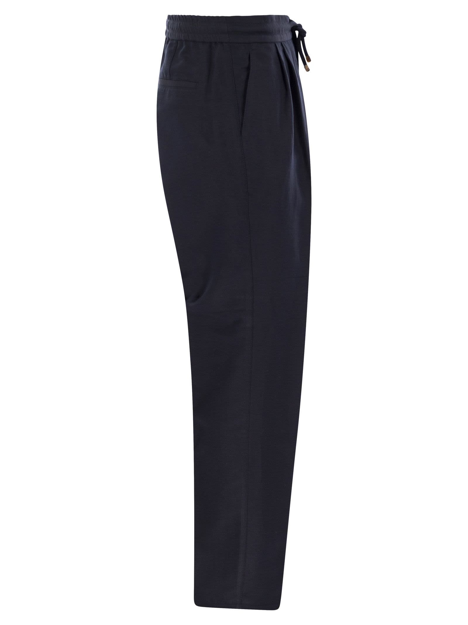 Brunello Cucinelli Men Leisure Fit Trousers In Linen And Cotton Gabardine With Drawstring And Double Darts BRUNELLO CUCINELLI