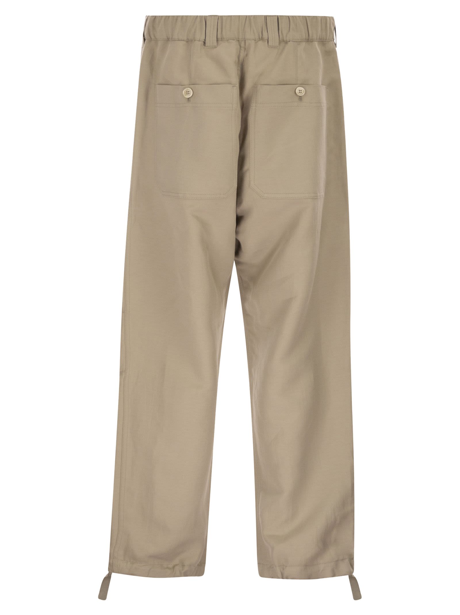 Brunello Cucinelli Men Cotton And Linen Drill Trousers With Patch Pockets And Drawstring BRUNELLO CUCINELLI