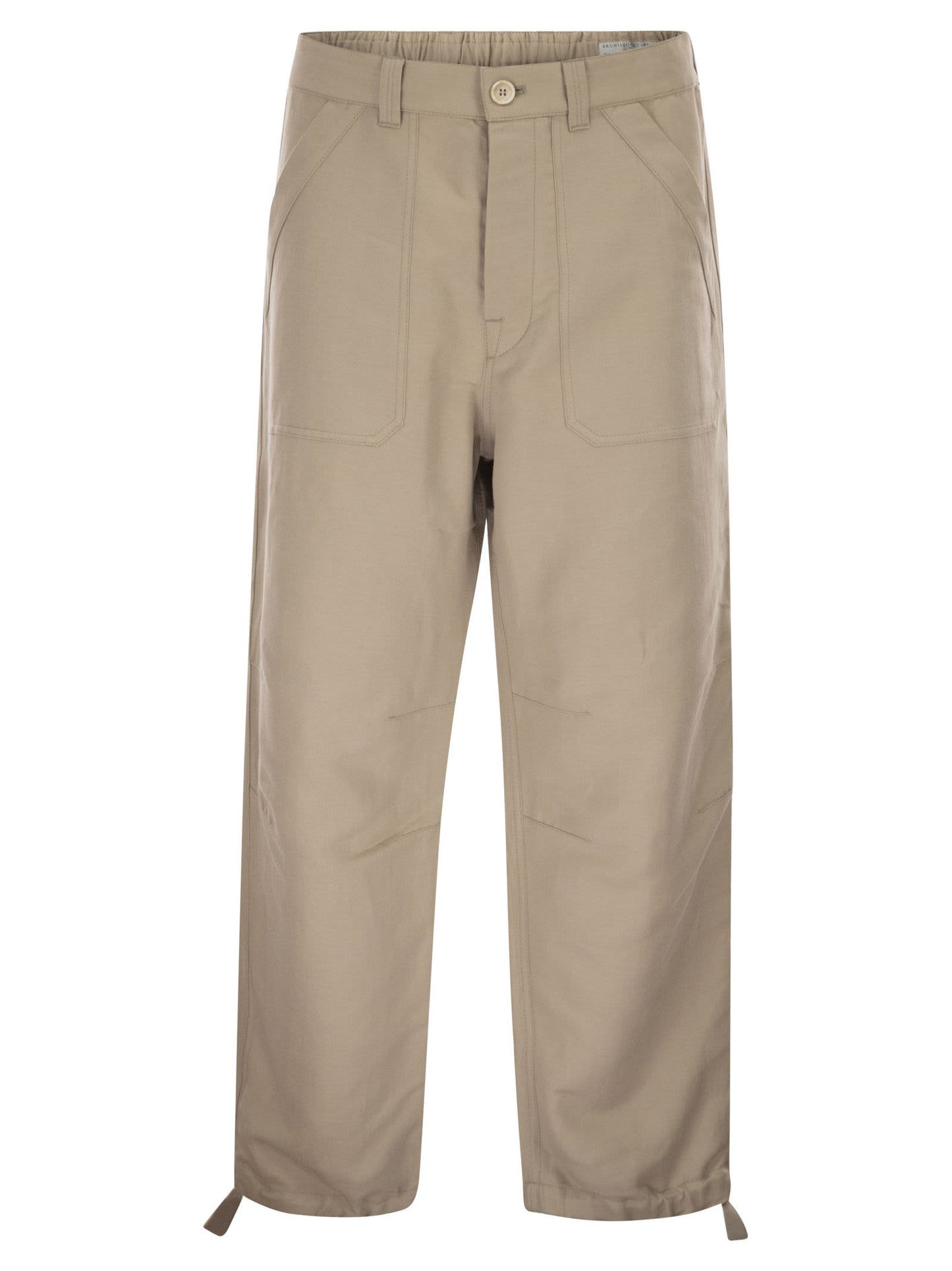 Brunello Cucinelli Men Cotton And Linen Drill Trousers With Patch Pockets And Drawstring BRUNELLO CUCINELLI