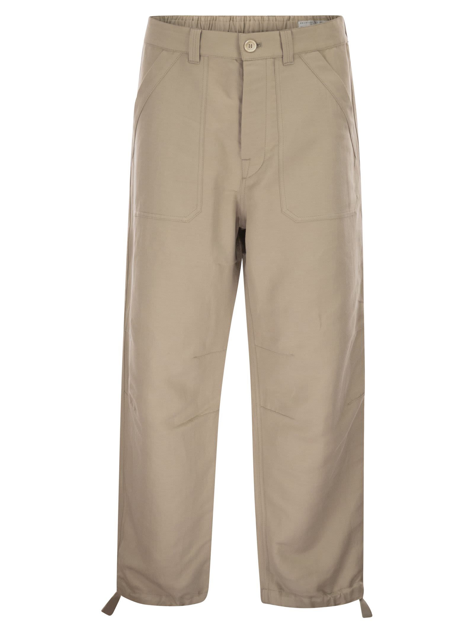 Brunello Cucinelli Men Cotton And Linen Drill Trousers With Patch Pockets And Drawstring BRUNELLO CUCINELLI