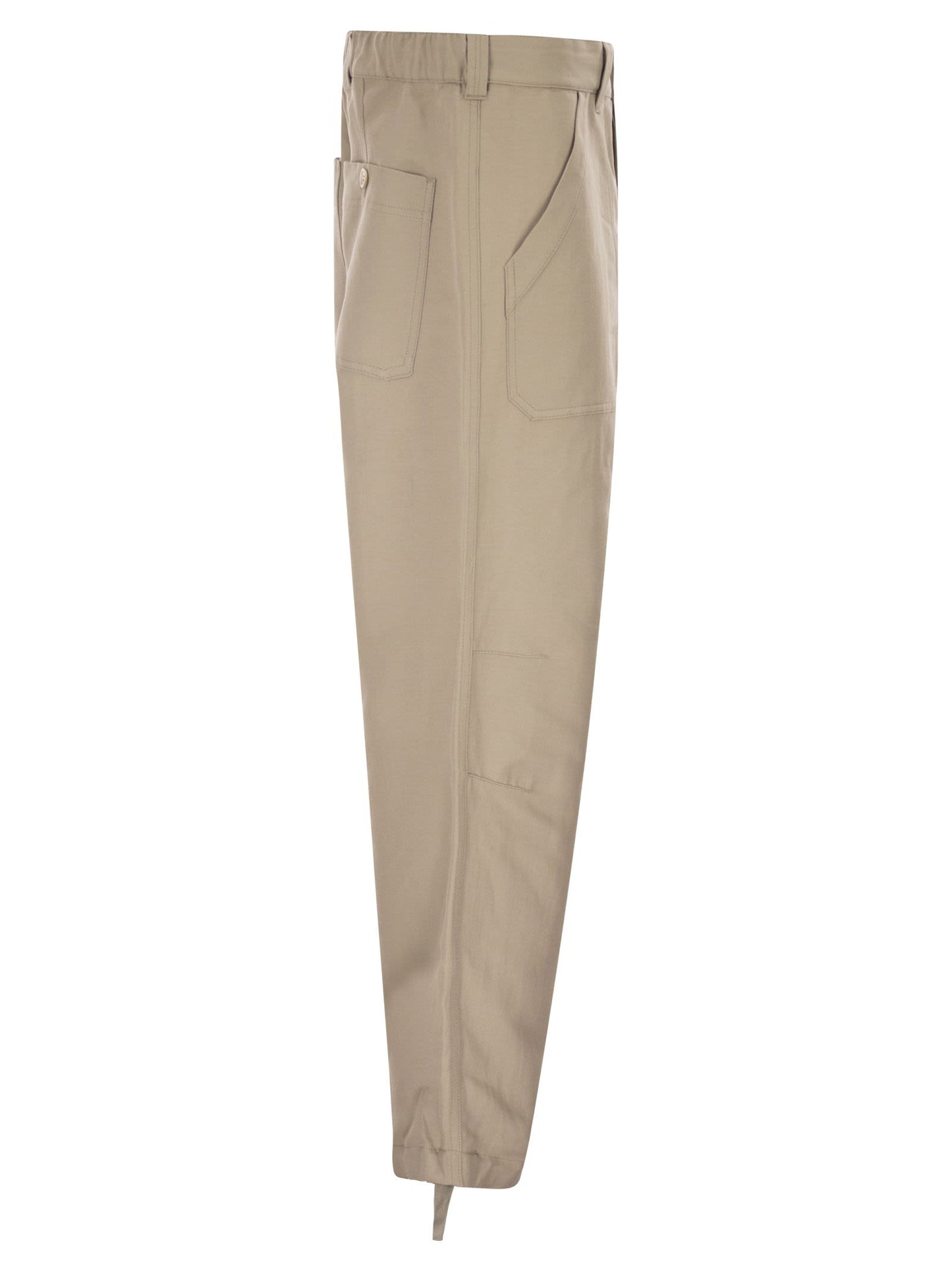 Brunello Cucinelli Men Cotton And Linen Drill Trousers With Patch Pockets And Drawstring BRUNELLO CUCINELLI