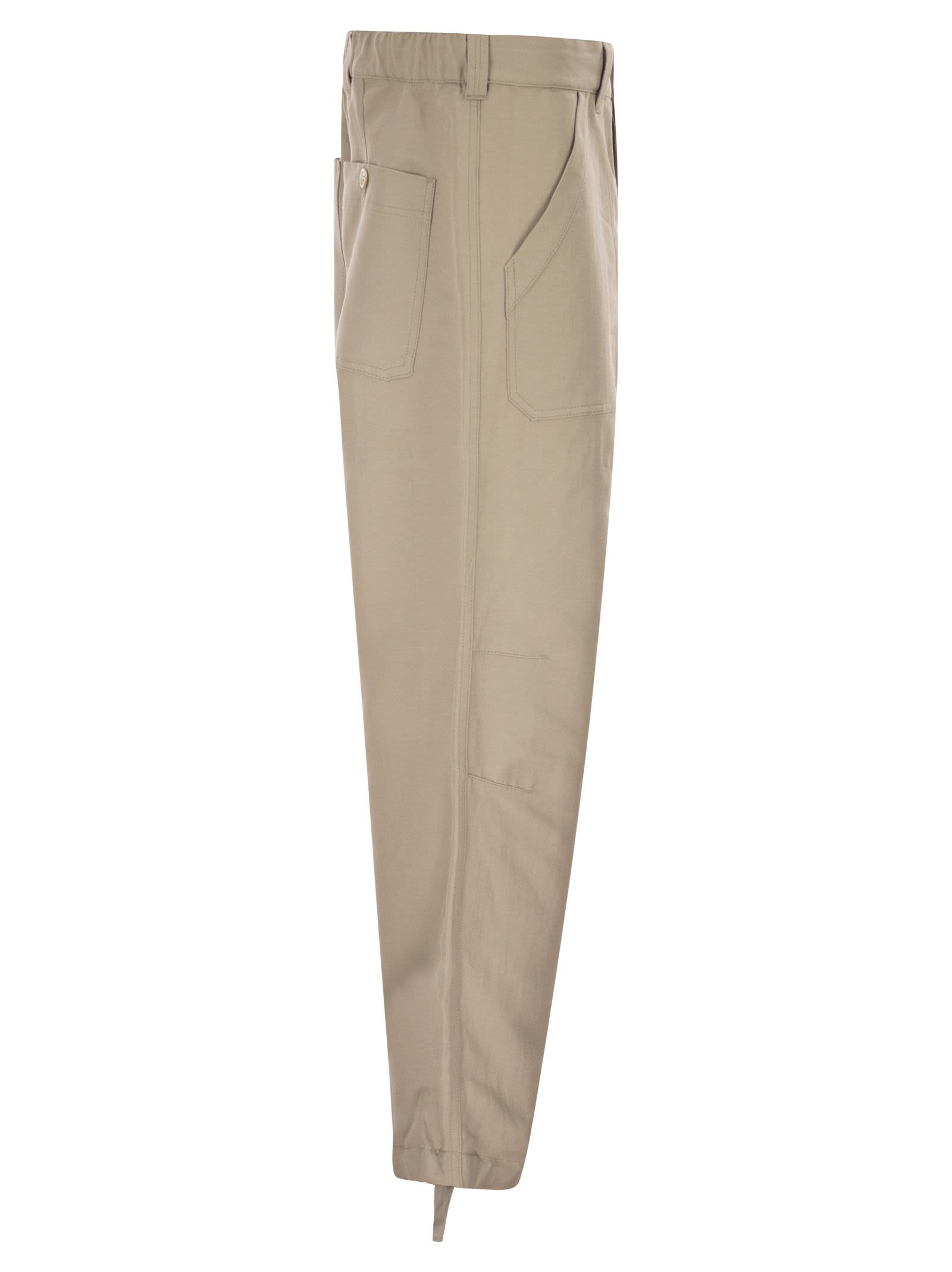 Brunello Cucinelli Men Cotton And Linen Drill Trousers With Patch Pockets And Drawstring BRUNELLO CUCINELLI
