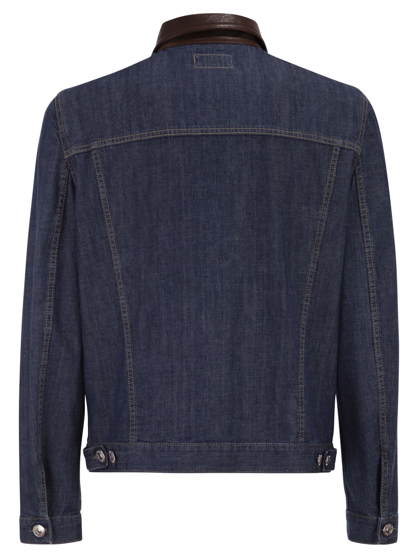 Brunello Cucinelli Men Lightweight Denim Jacket With Leather Collar BRUNELLO CUCINELLI