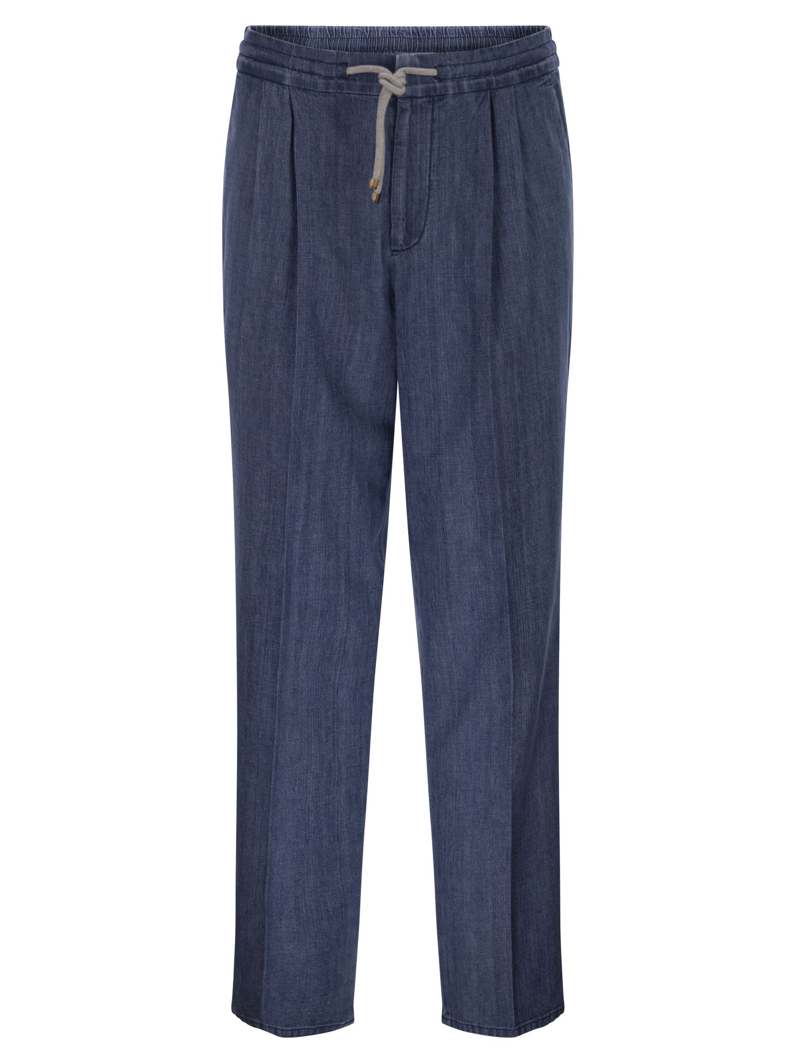 Brunello Cucinelli Men Lightweight Denim Trousers With Drawstring And Double Pleats BRUNELLO CUCINELLI