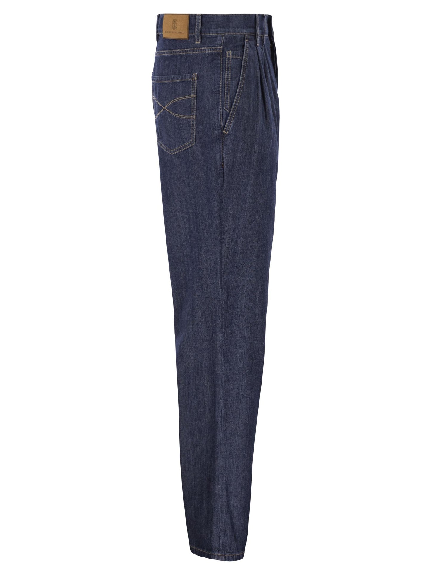 Brunello Cucinelli Men Iconic Fit Five-Pocket Trousers In Lightweight Denim With Double Pleats BRUNELLO CUCINELLI