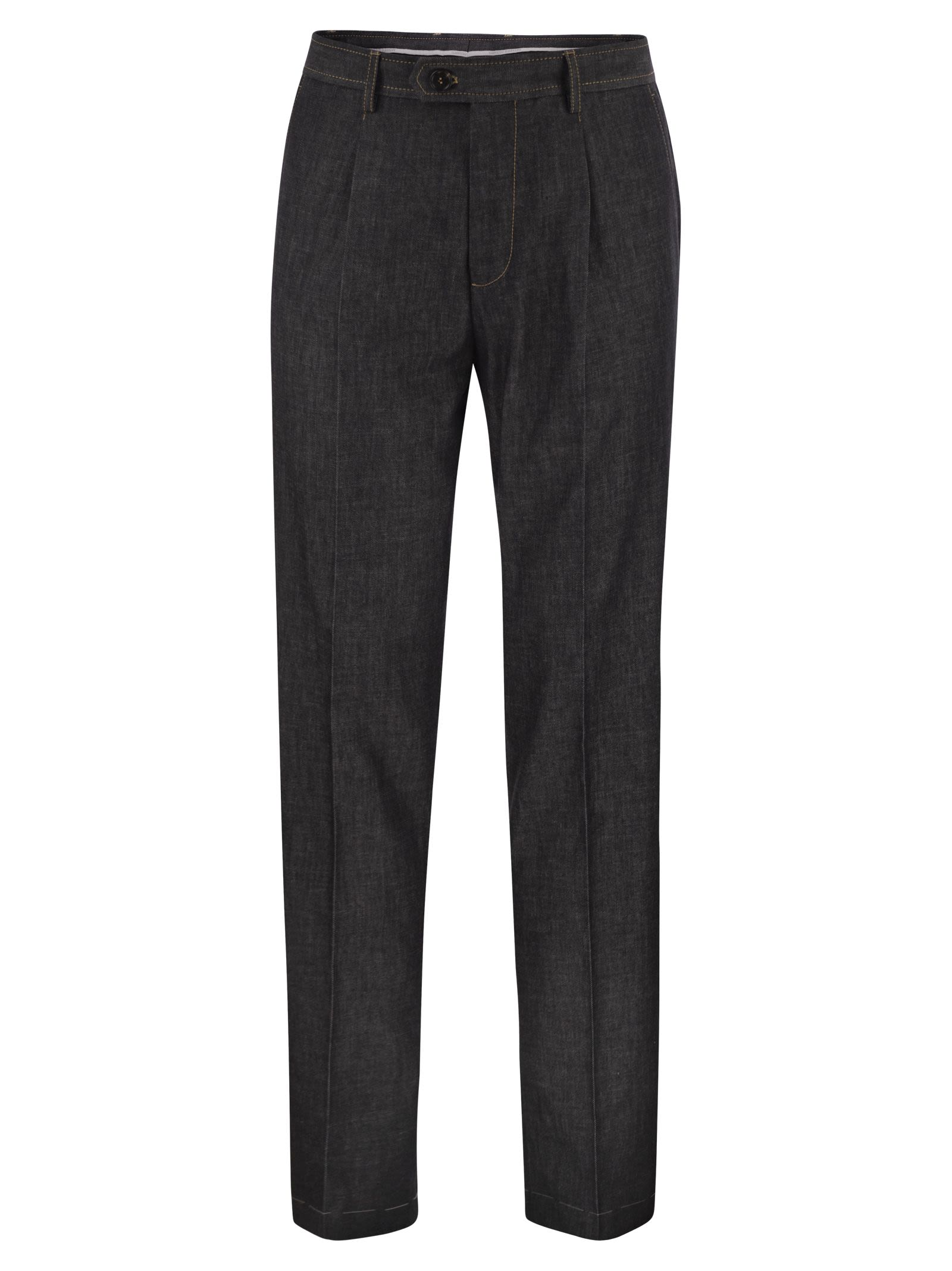Brunello Cucinelli Men Tailored Cotton Denim Trousers With Pleats BRUNELLO CUCINELLI