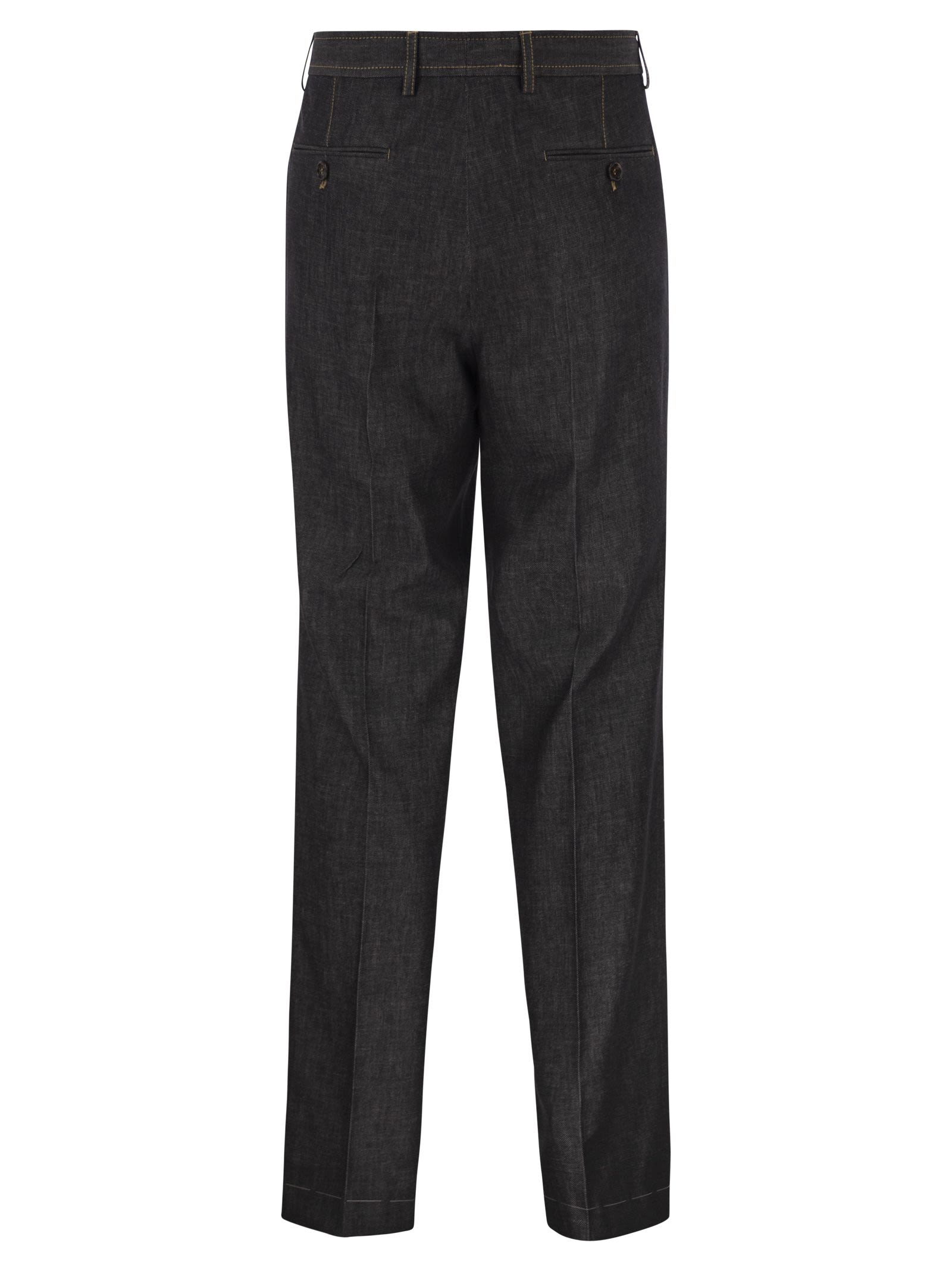 Brunello Cucinelli Men Tailored Cotton Denim Trousers With Pleats BRUNELLO CUCINELLI