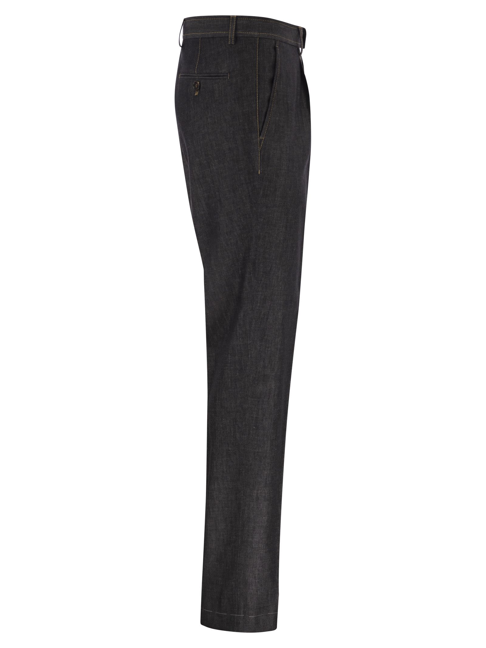 Brunello Cucinelli Men Tailored Cotton Denim Trousers With Pleats BRUNELLO CUCINELLI