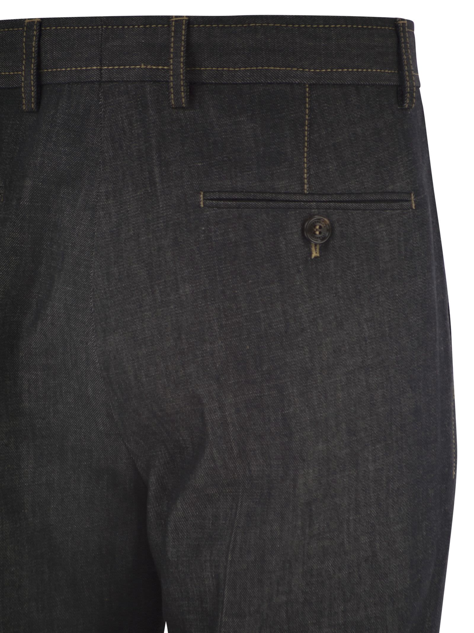 Brunello Cucinelli Men Tailored Cotton Denim Trousers With Pleats BRUNELLO CUCINELLI