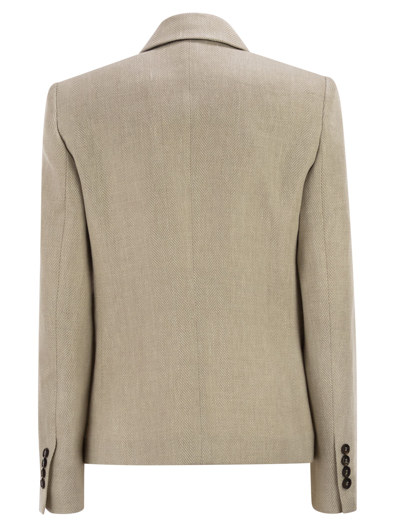 Brunello Cucinelli Women Double-Breasted Jacket In Linen And Cotton With Chevron Pattern BRUNELLO CUCINELLI