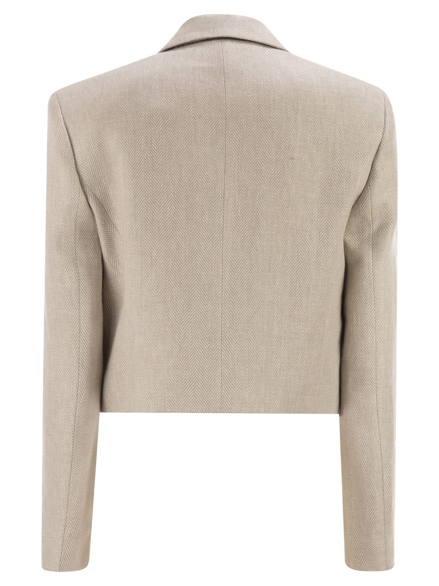 Brunello Cucinelli Women Chevron Linen And Cotton Crop Jacket With Necklace BRUNELLO CUCINELLI