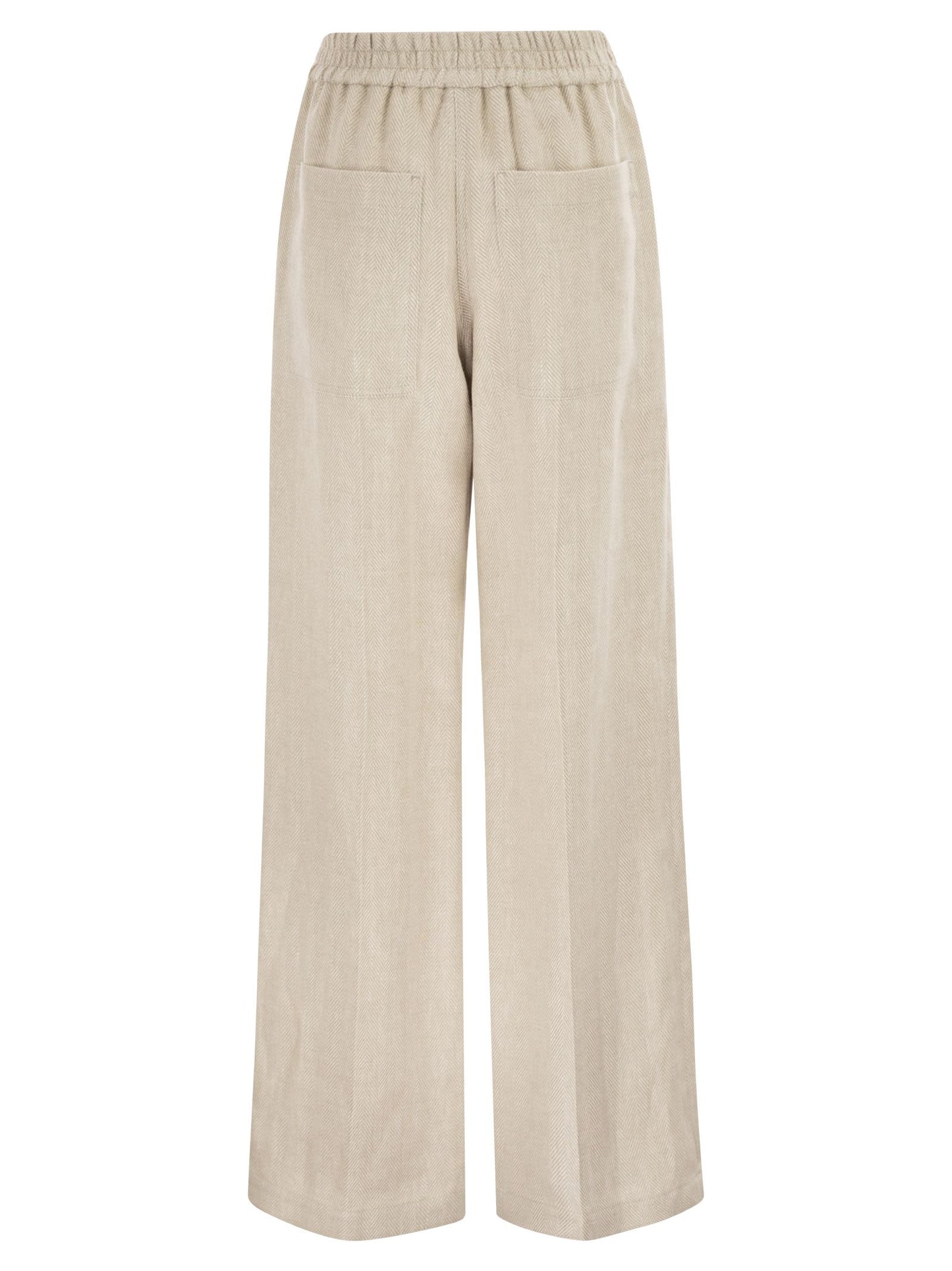 Brunello Cucinelli Women Loose Track Trousers In Chevron Linen And Cotton BRUNELLO CUCINELLI