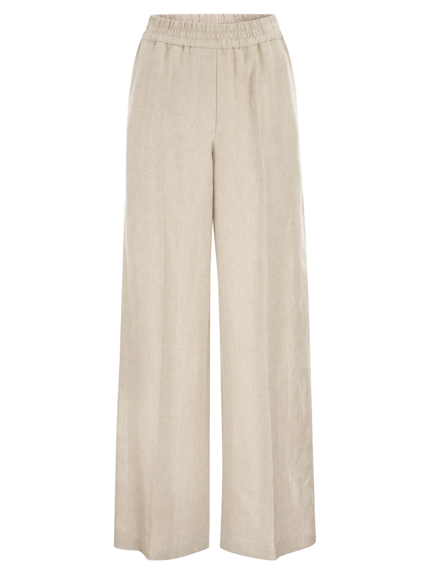 Brunello Cucinelli Women Loose Track Trousers In Chevron Linen And Cotton BRUNELLO CUCINELLI