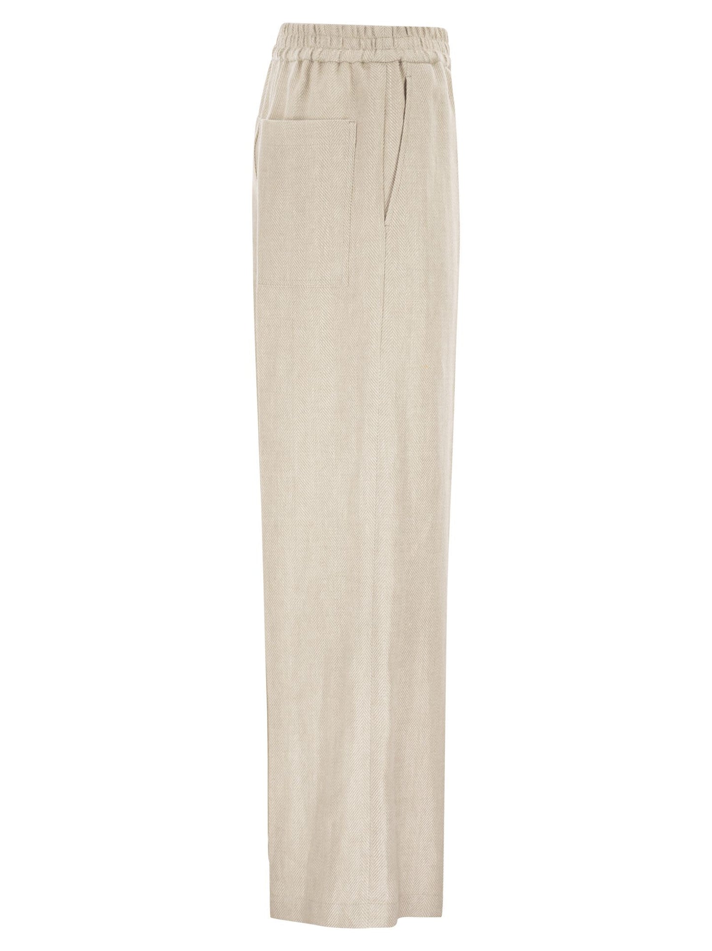 Brunello Cucinelli Women Loose Track Trousers In Chevron Linen And Cotton BRUNELLO CUCINELLI