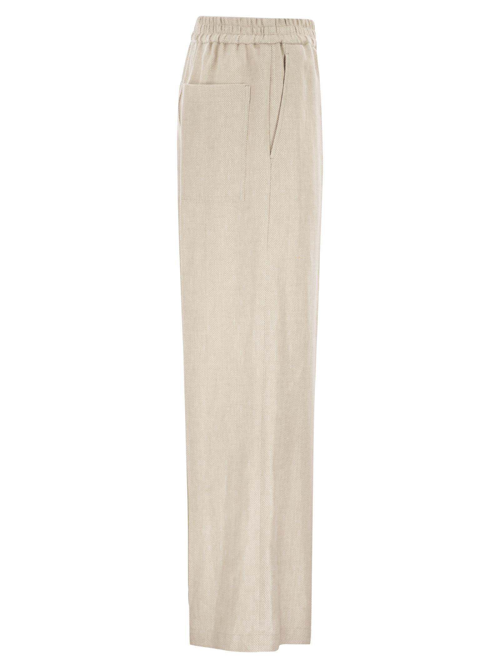 Brunello Cucinelli Women Loose Track Trousers In Chevron Linen And Cotton BRUNELLO CUCINELLI