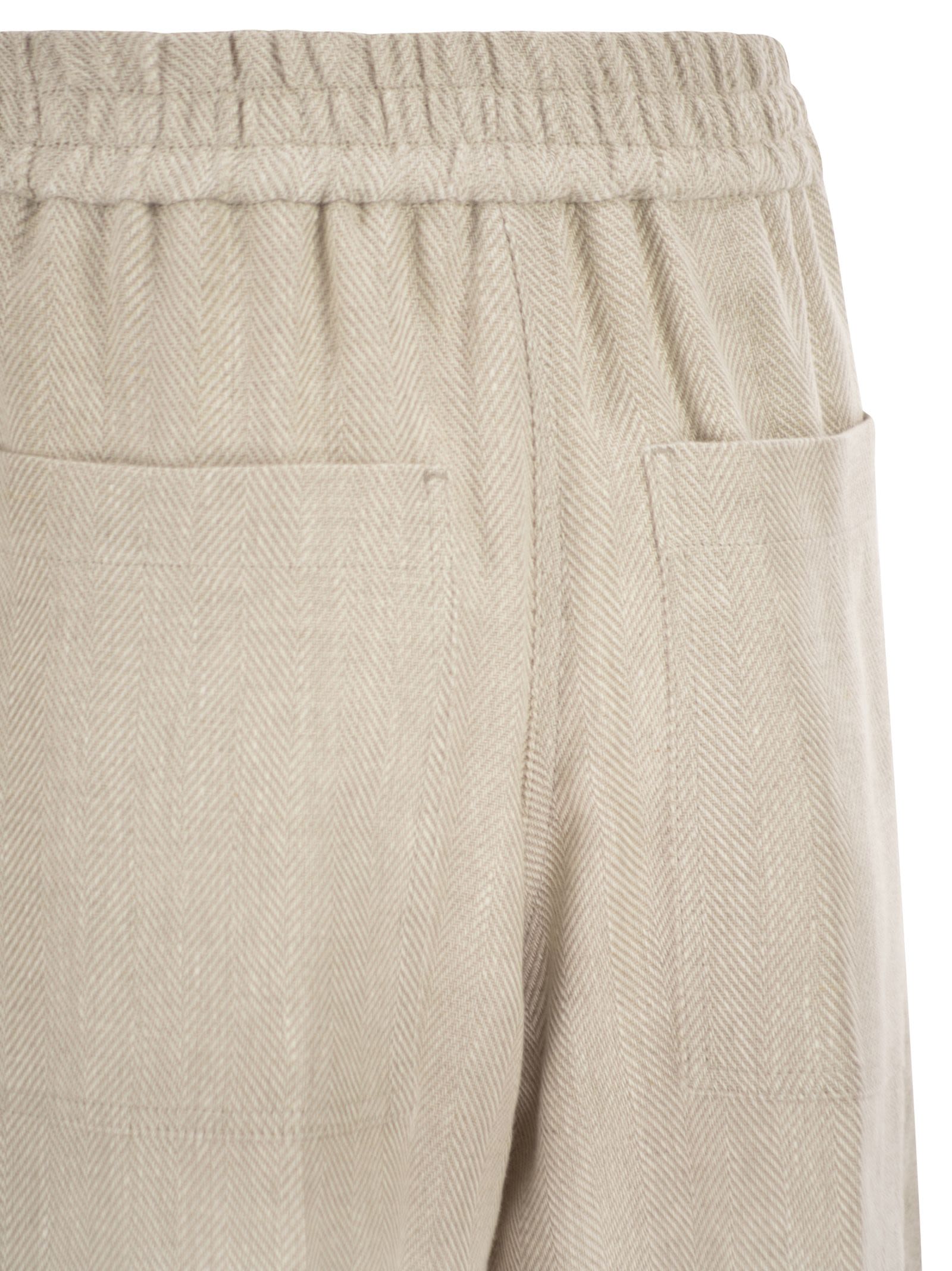 Brunello Cucinelli Women Loose Track Trousers In Chevron Linen And Cotton BRUNELLO CUCINELLI