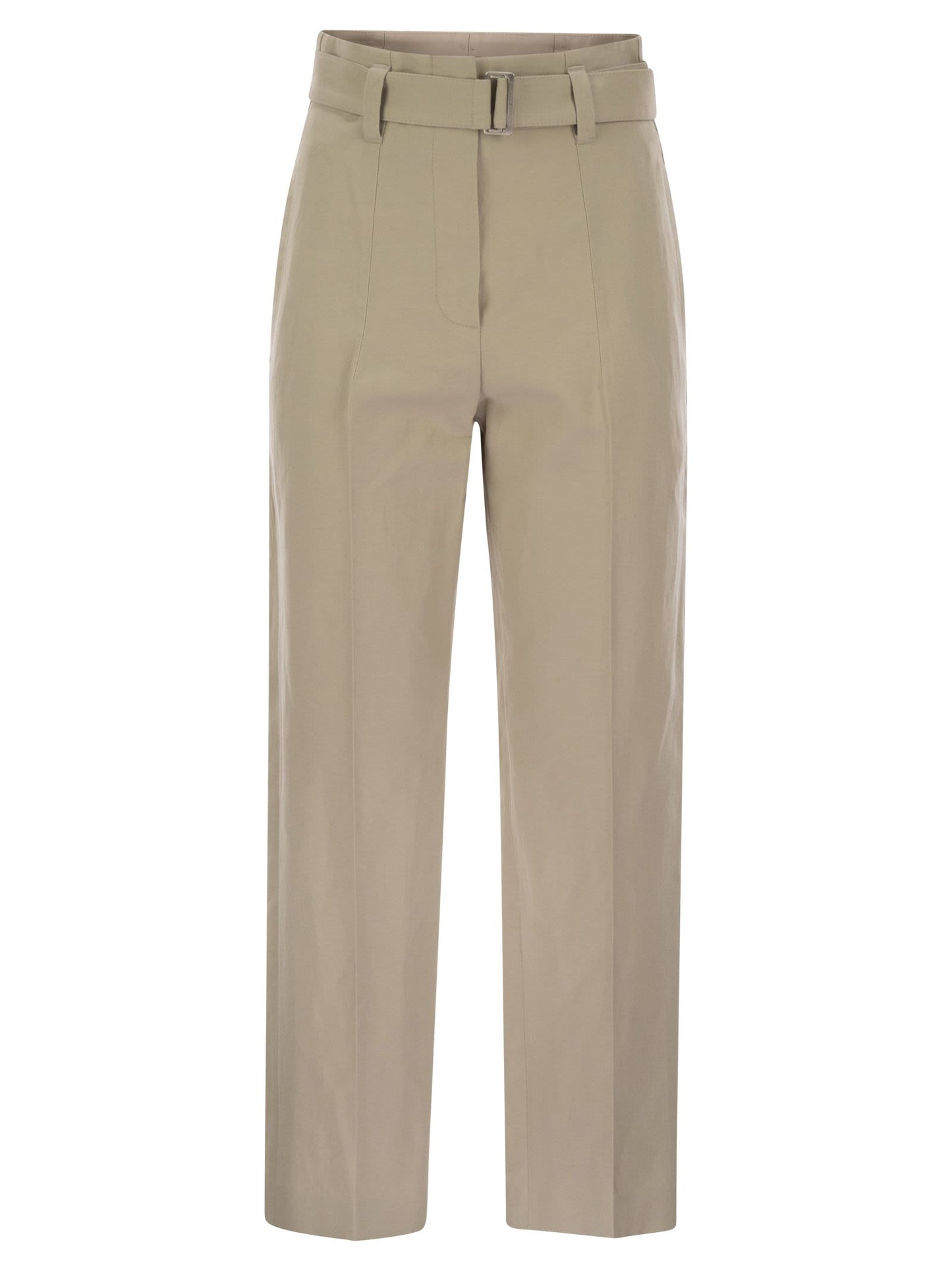 Brunello Cucinelli Women Cotton Linen Canvas Corset Cigarette Trousers With Jewellery BRUNELLO CUCINELLI