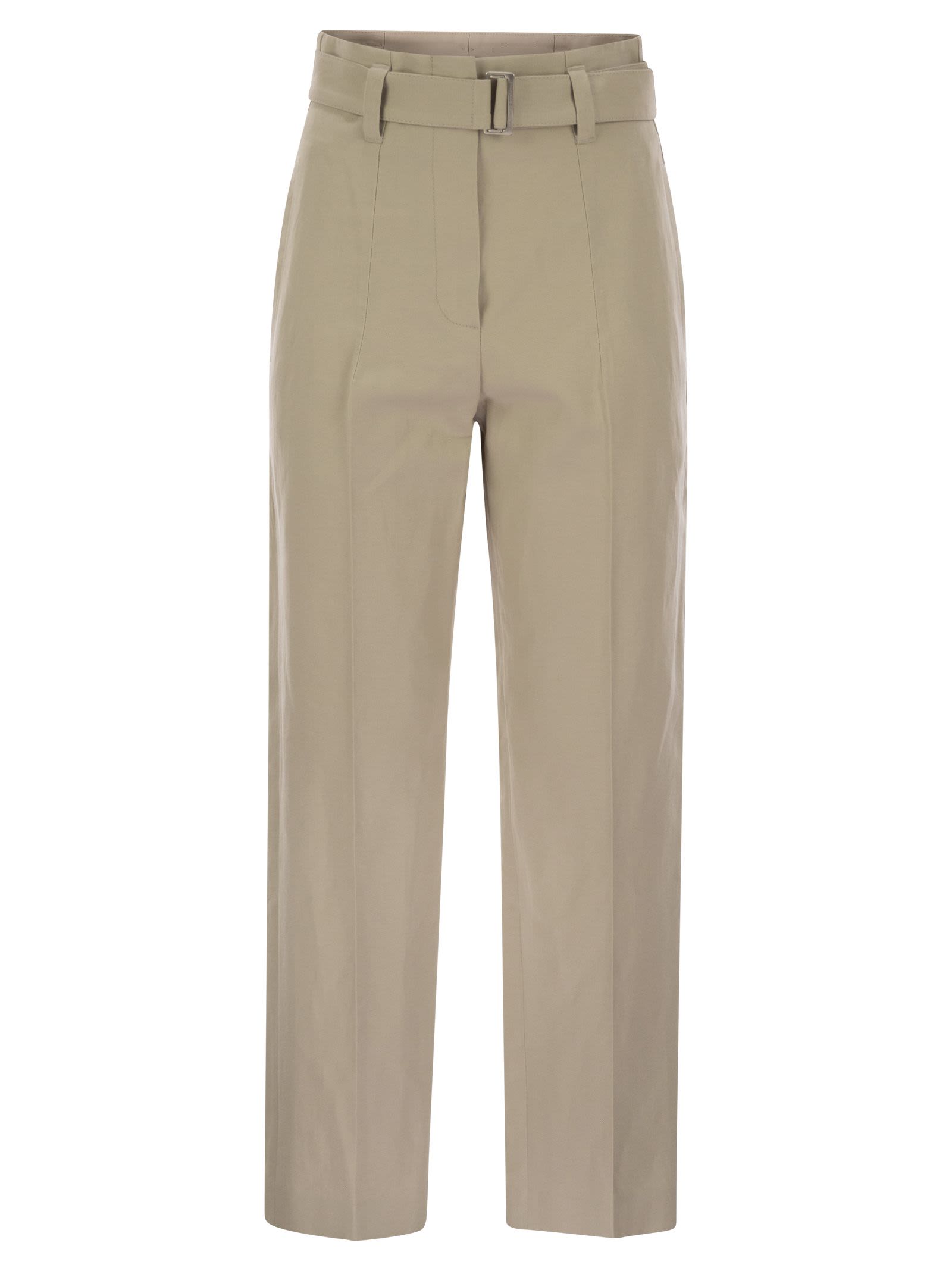 Brunello Cucinelli Women Cotton Linen Canvas Corset Cigarette Trousers With Jewellery BRUNELLO CUCINELLI
