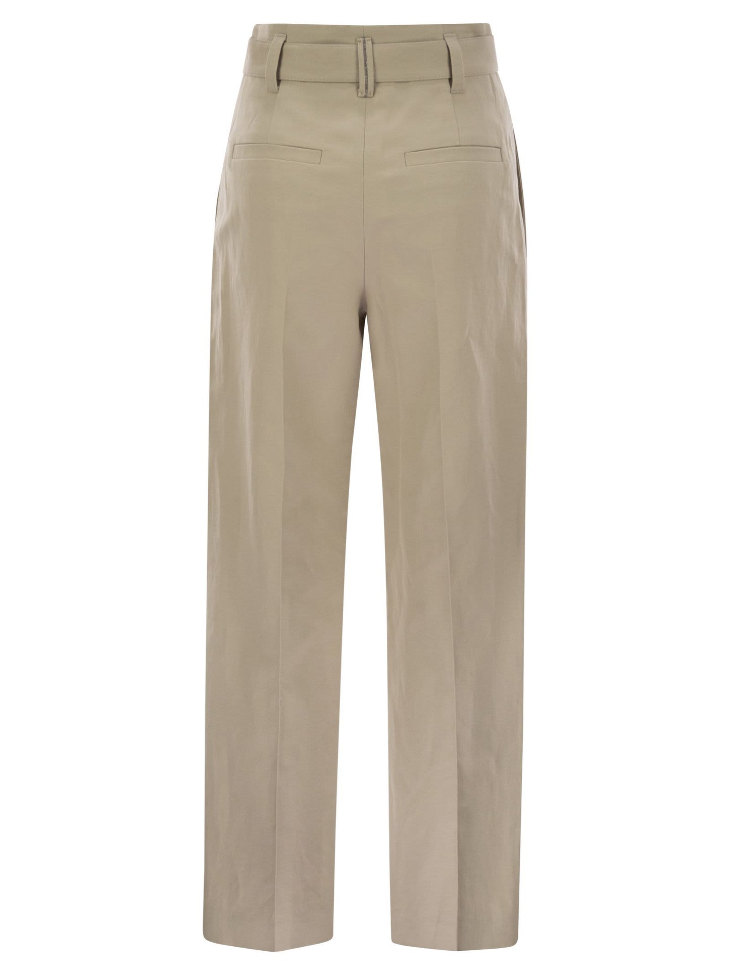 Brunello Cucinelli Women Cotton Linen Canvas Corset Cigarette Trousers With Jewellery BRUNELLO CUCINELLI
