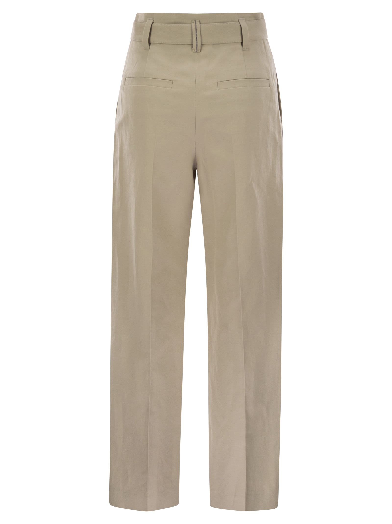 Brunello Cucinelli Women Cotton Linen Canvas Corset Cigarette Trousers With Jewellery BRUNELLO CUCINELLI