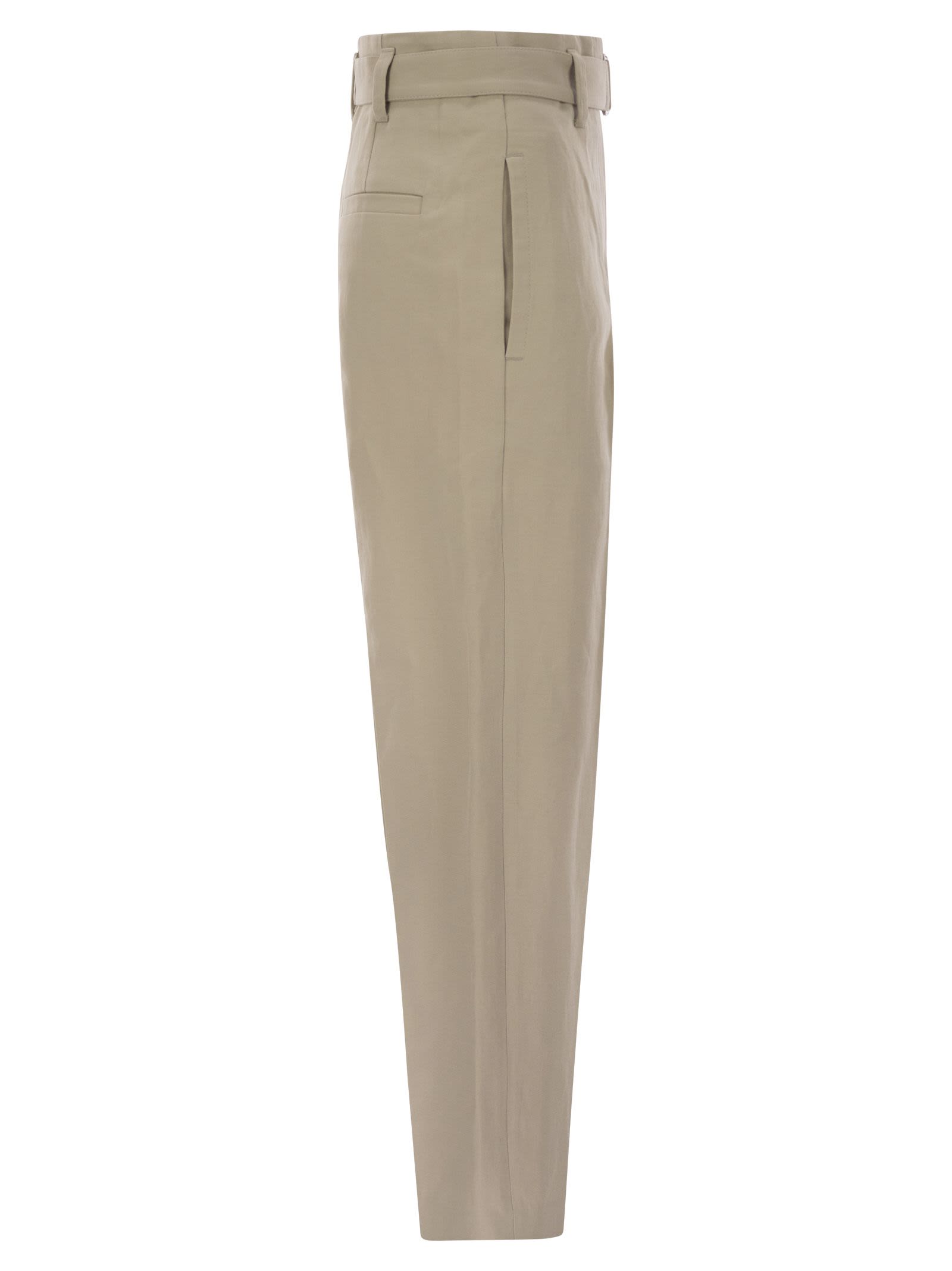Brunello Cucinelli Women Cotton Linen Canvas Corset Cigarette Trousers With Jewellery BRUNELLO CUCINELLI