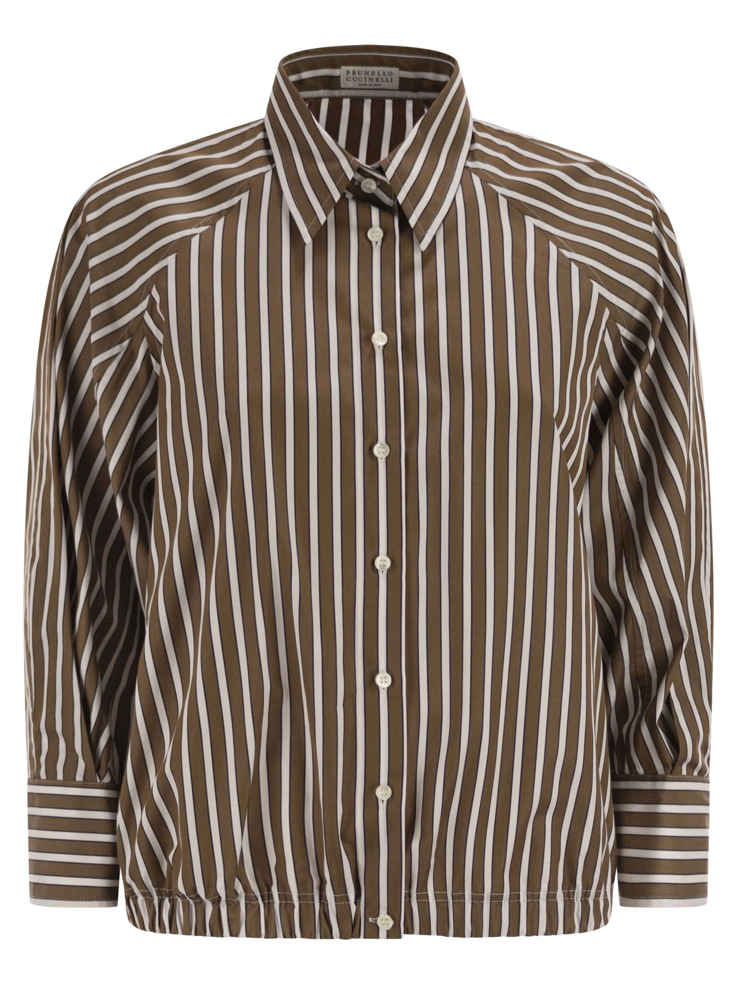 Brunello Cucinelli Women Striped Cotton Shirt With Elasticated Hem BRUNELLO CUCINELLI