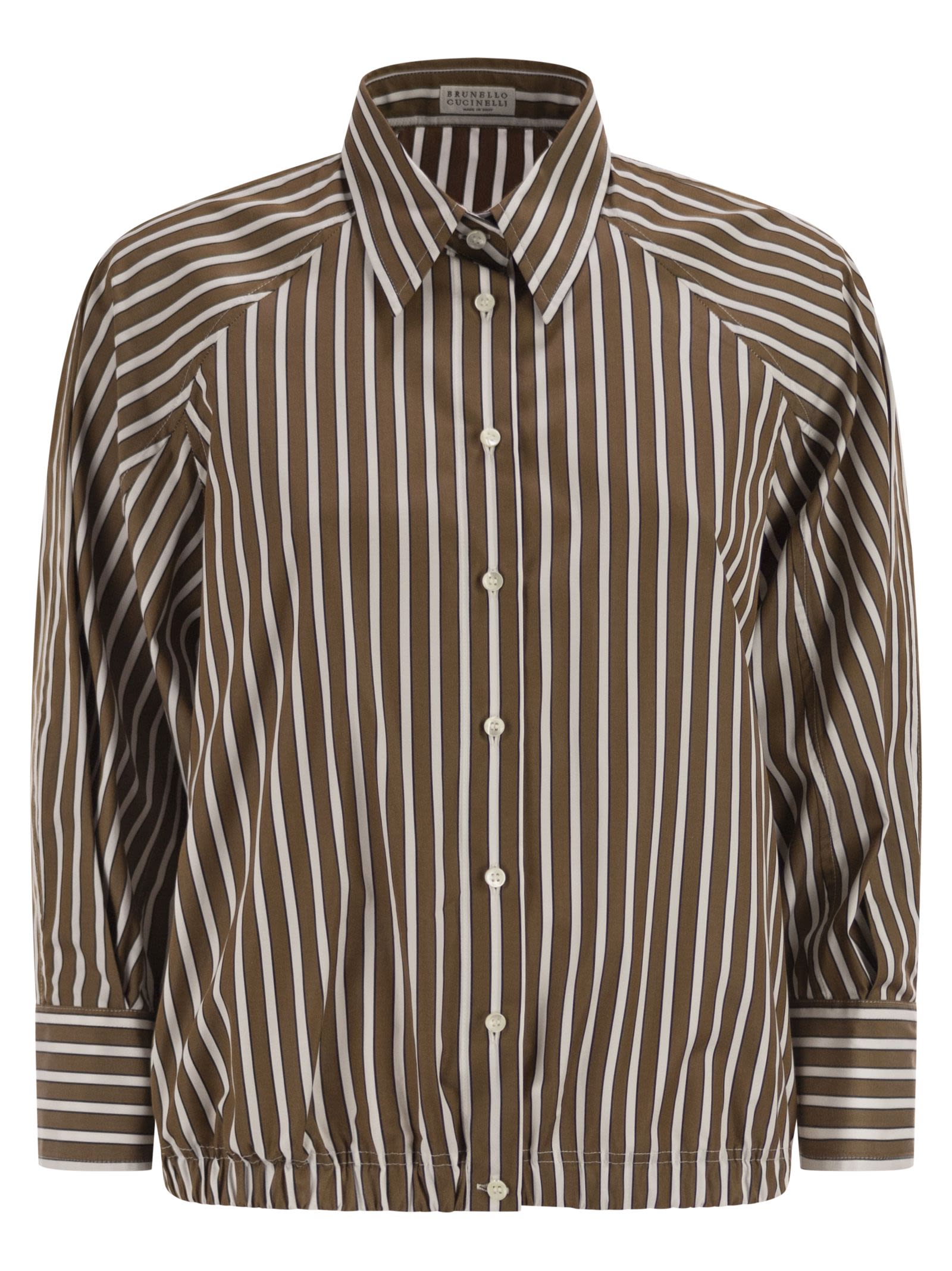 Brunello Cucinelli Women Striped Cotton Shirt With Elasticated Hem BRUNELLO CUCINELLI