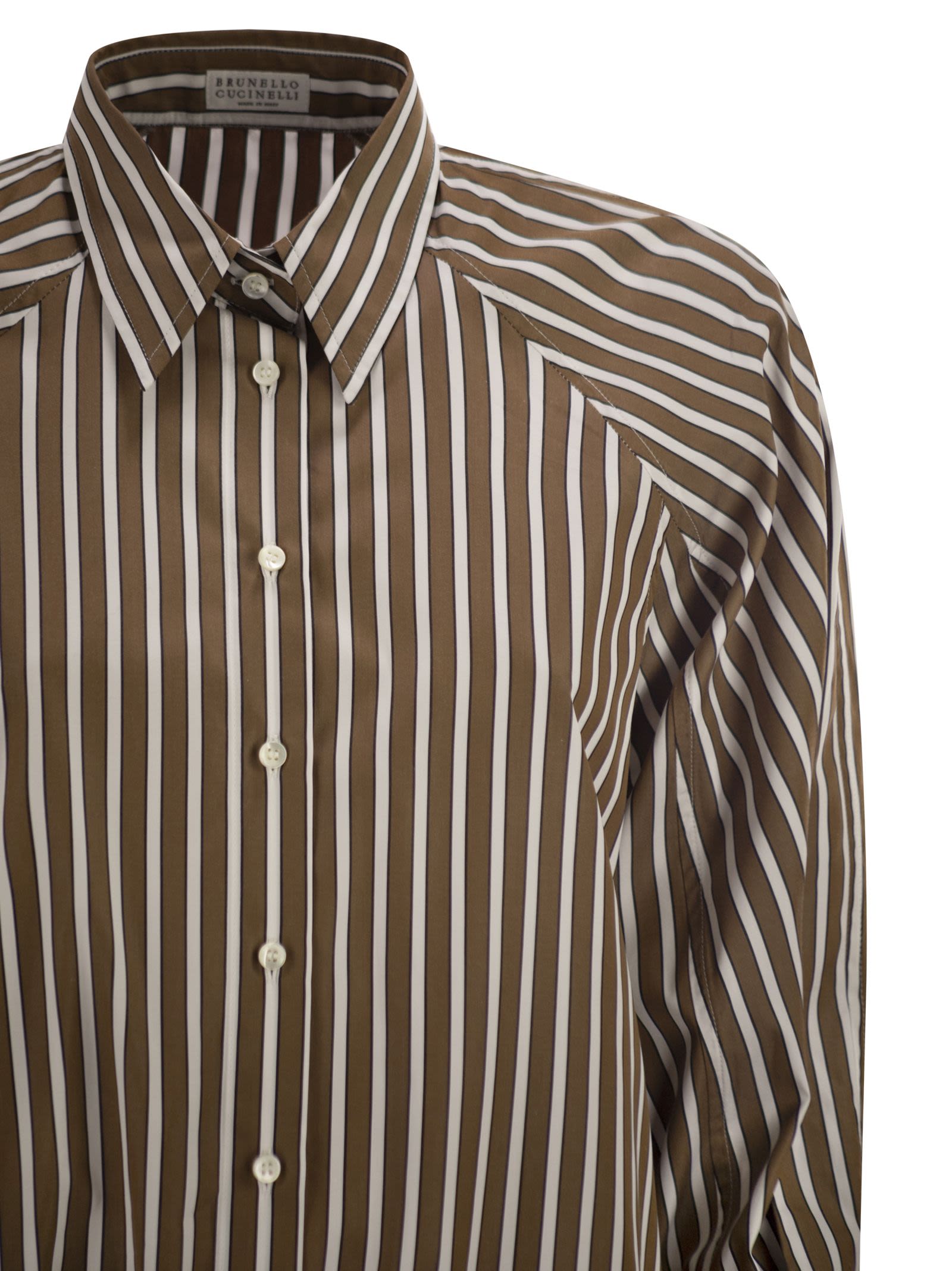 Brunello Cucinelli Women Striped Cotton Shirt With Elasticated Hem BRUNELLO CUCINELLI