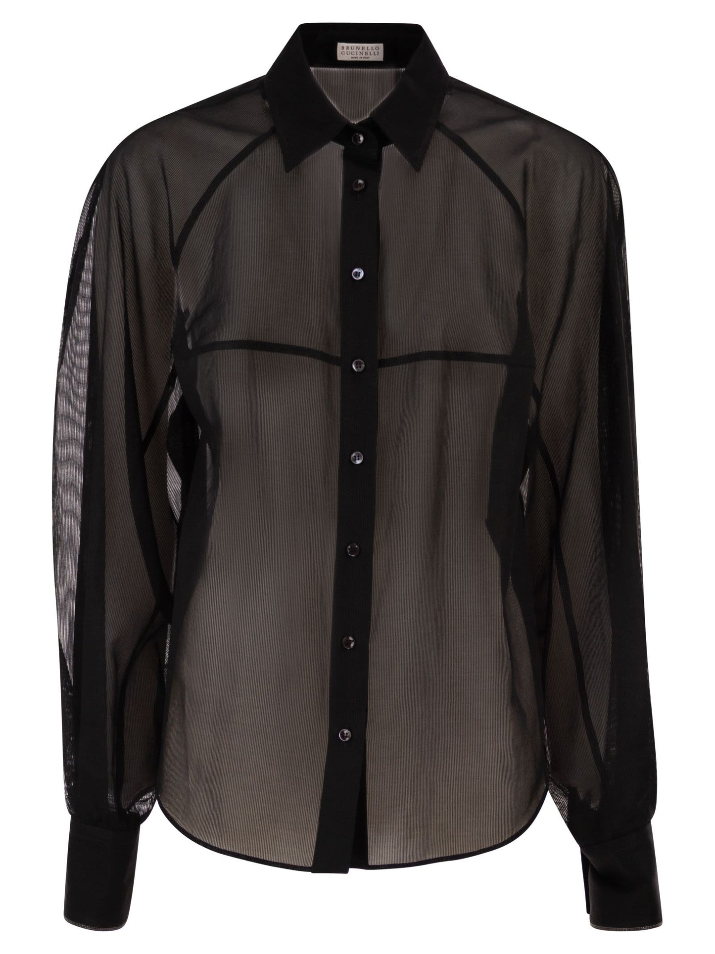 Brunello Cucinelli Women Cotton Organza Stripe Shirt With Necklace BRUNELLO CUCINELLI