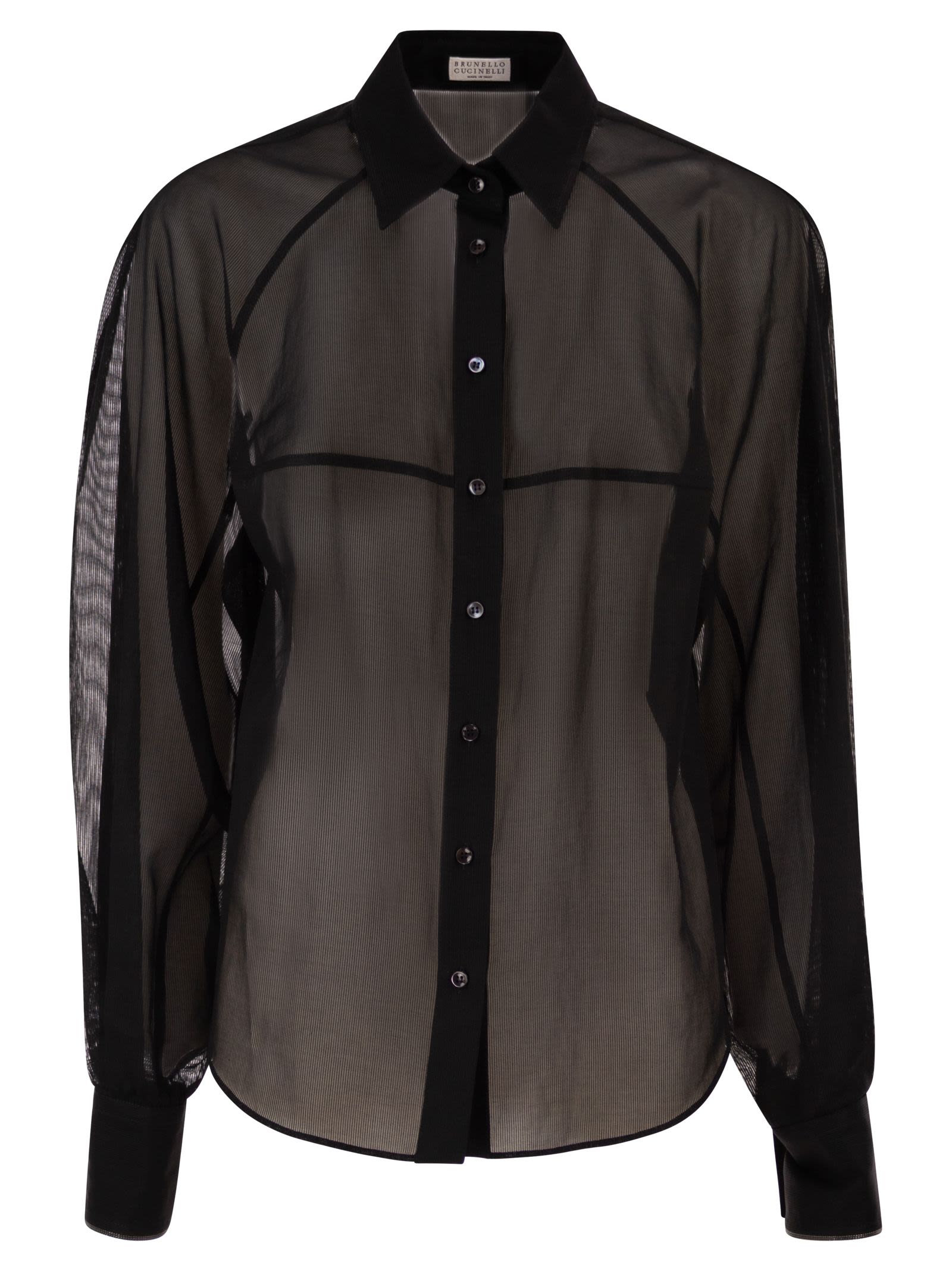 Brunello Cucinelli Women Cotton Organza Stripe Shirt With Necklace BRUNELLO CUCINELLI