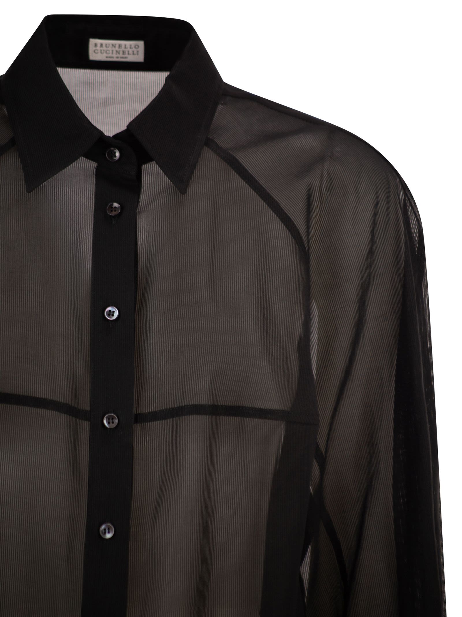 Brunello Cucinelli Women Cotton Organza Stripe Shirt With Necklace BRUNELLO CUCINELLI
