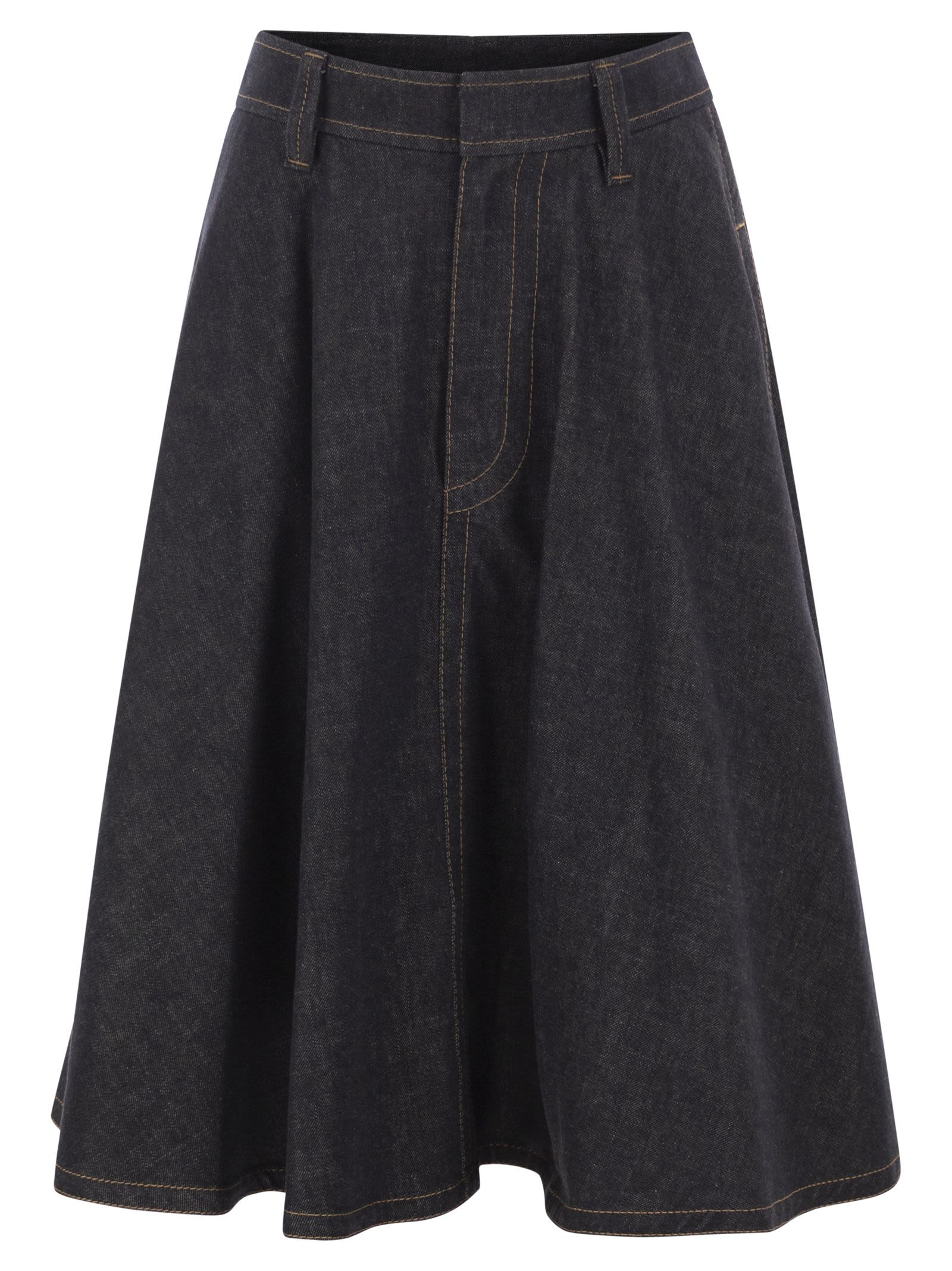 Brunello Cucinelli Women Cotton Denim Midi Skirt BRUNELLO CUCINELLI