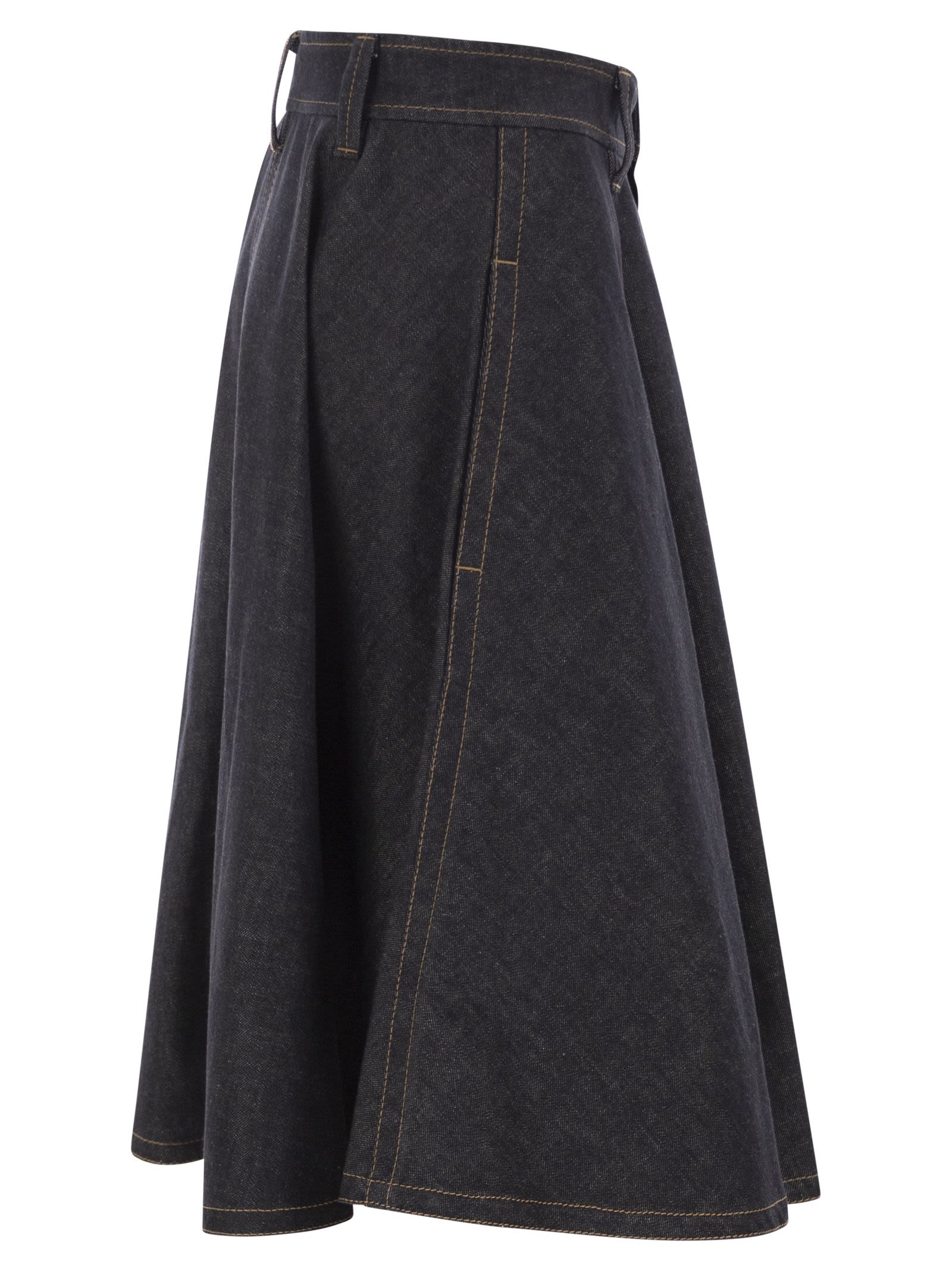 Brunello Cucinelli Women Cotton Denim Midi Skirt BRUNELLO CUCINELLI
