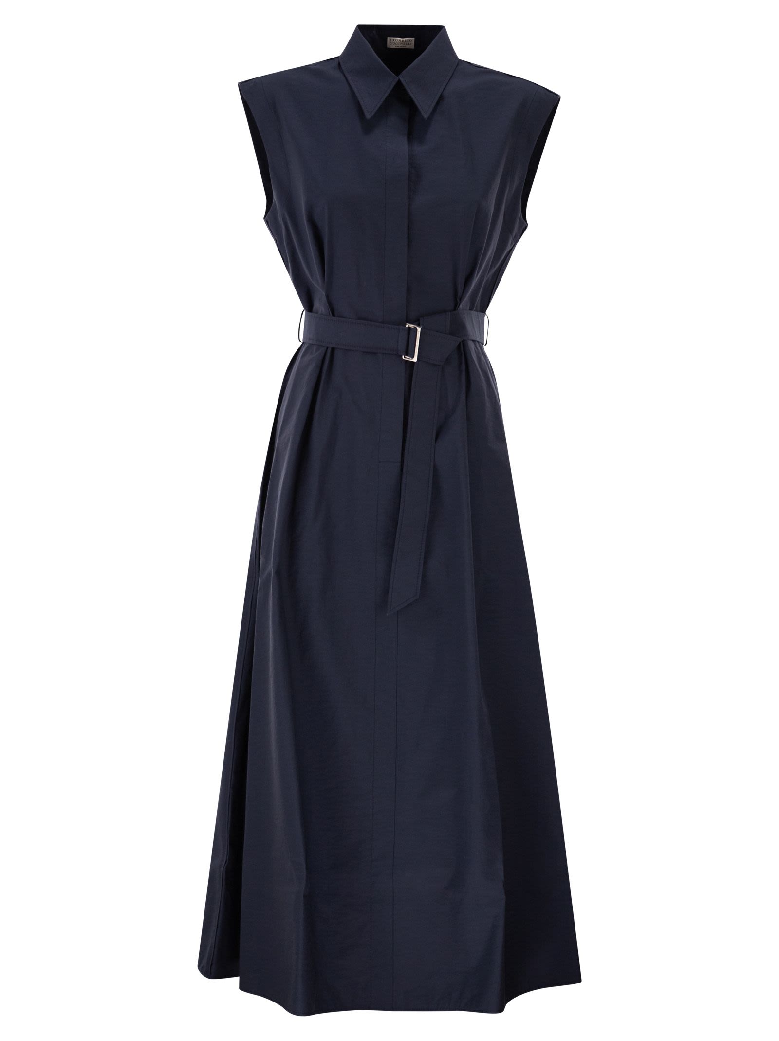 Brunello Cucinelli Women Long Sleeveless Cotton Dress With Belt At The Waist BRUNELLO CUCINELLI