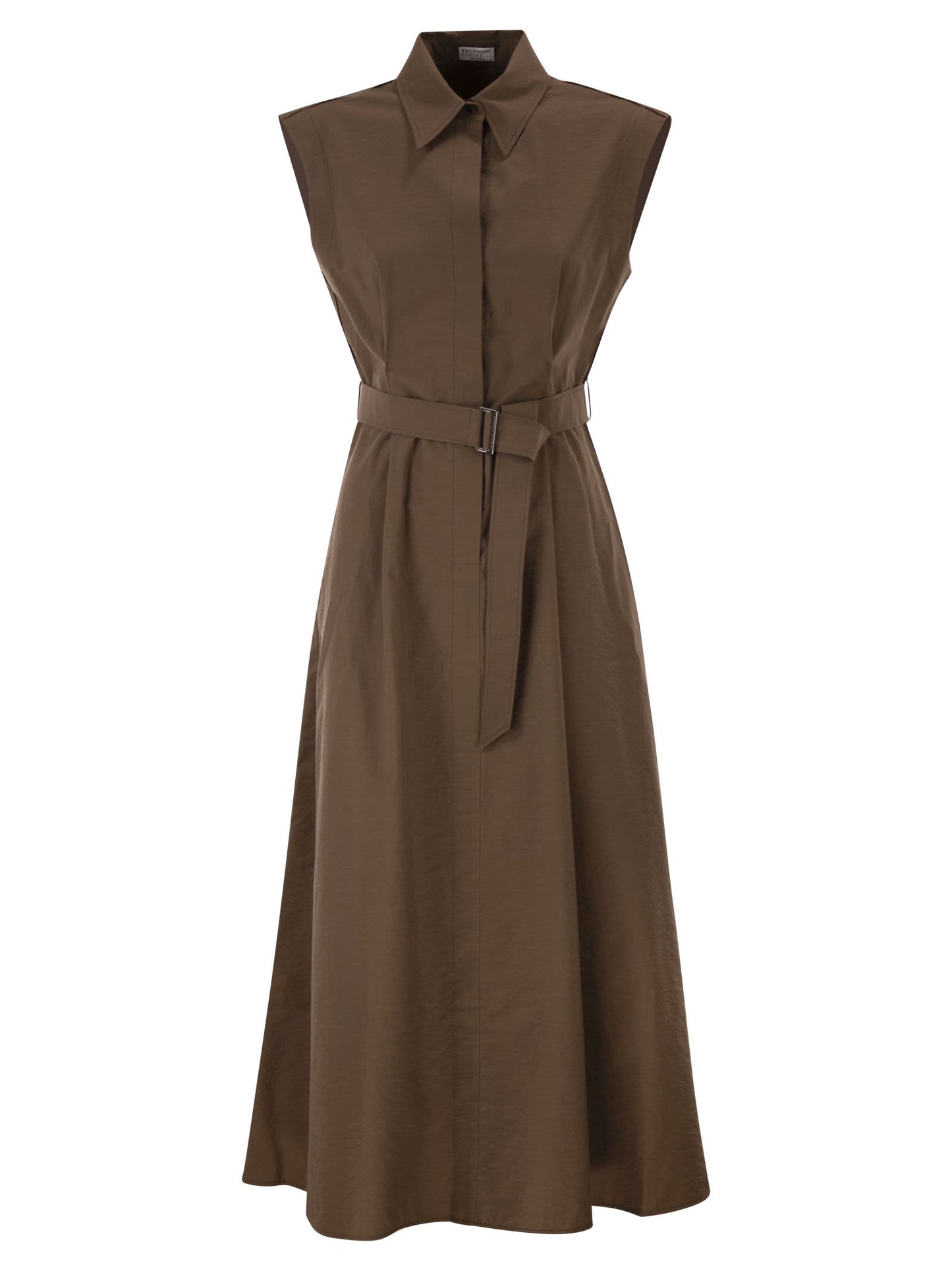 Brunello Cucinelli Women Long Sleeveless Cotton Dress With Belt At The Waist BRUNELLO CUCINELLI