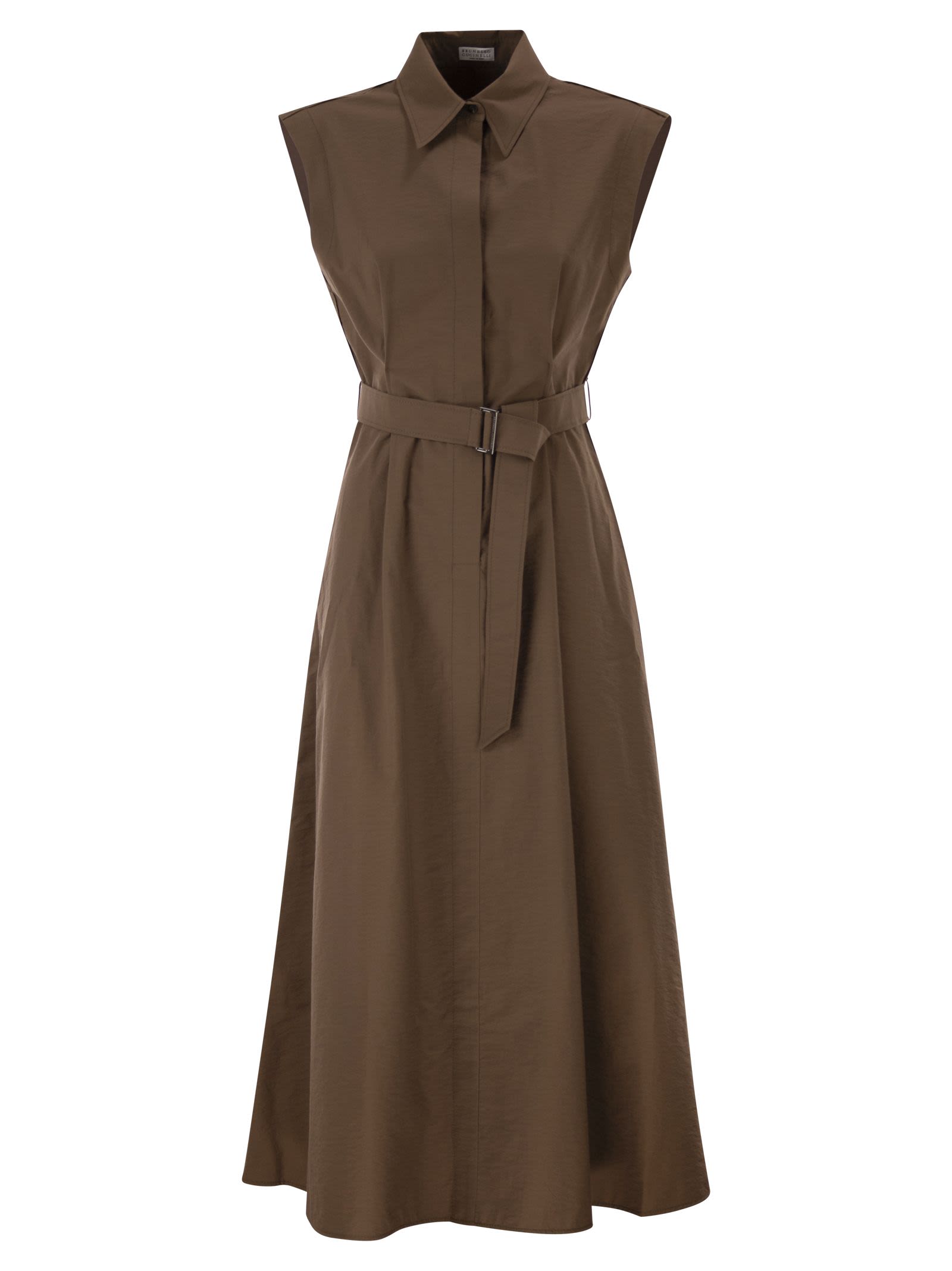 Brunello Cucinelli Women Long Sleeveless Cotton Dress With Belt At The Waist BRUNELLO CUCINELLI