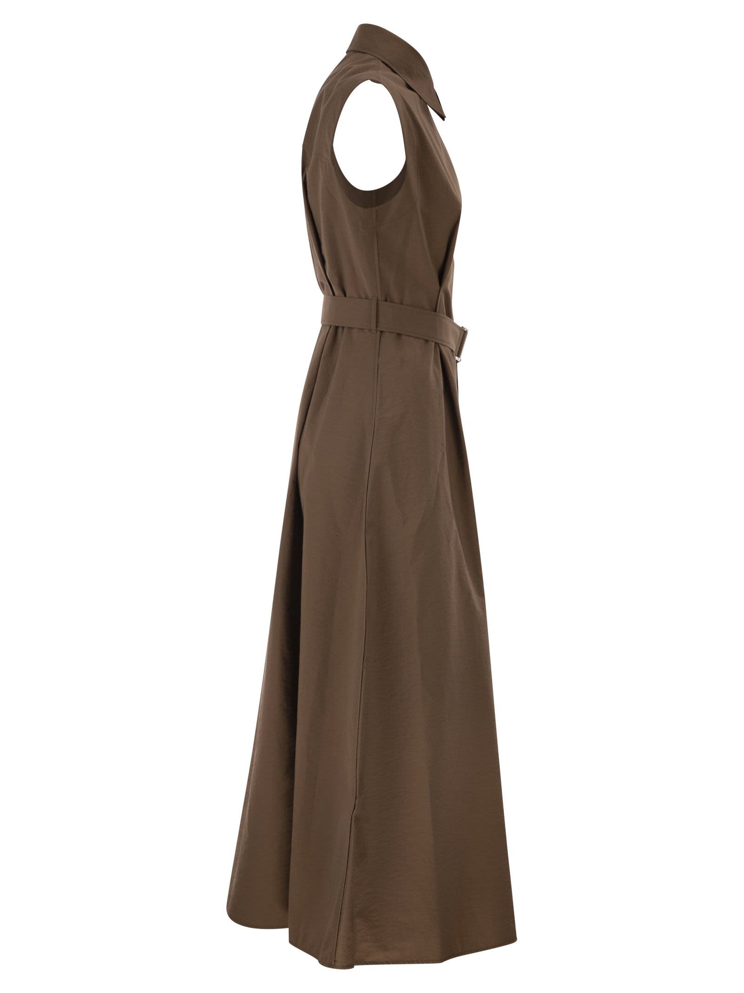 Brunello Cucinelli Women Long Sleeveless Cotton Dress With Belt At The Waist BRUNELLO CUCINELLI