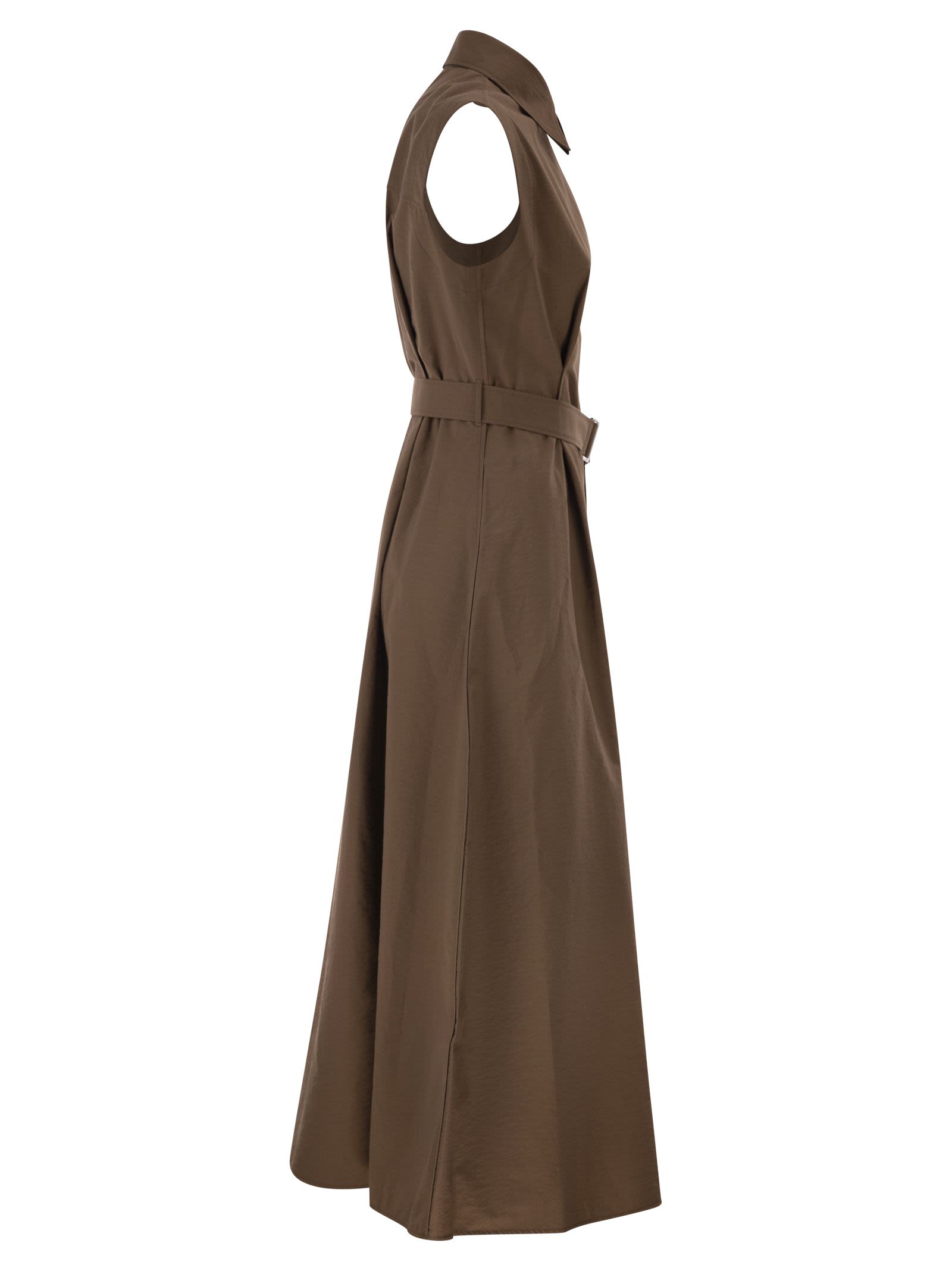 Brunello Cucinelli Women Long Sleeveless Cotton Dress With Belt At The Waist BRUNELLO CUCINELLI